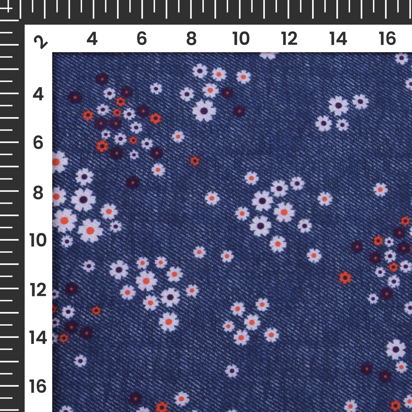 Yale Blue And Red Deniim Pattern Digital Print Rayon Fabric