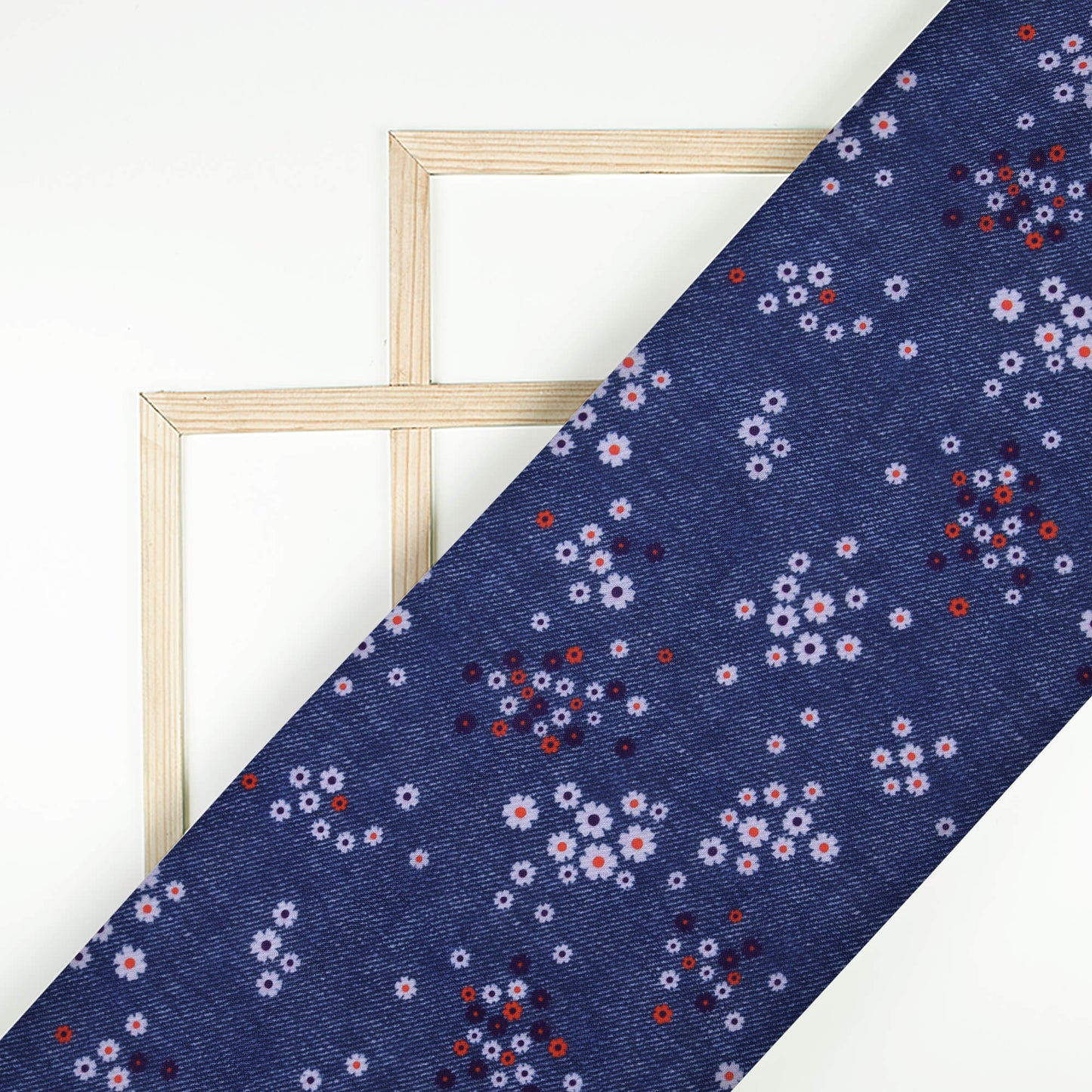 Yale Blue And Red Deniim Pattern Digital Print Rayon Fabric