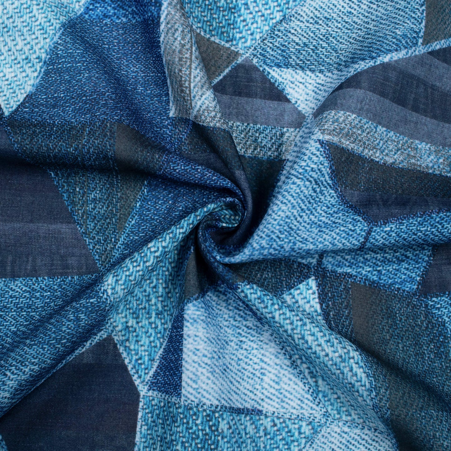 Indigo Blue And Cream Denim Pattern Digital Print Rayon Fabric - Fabcurate