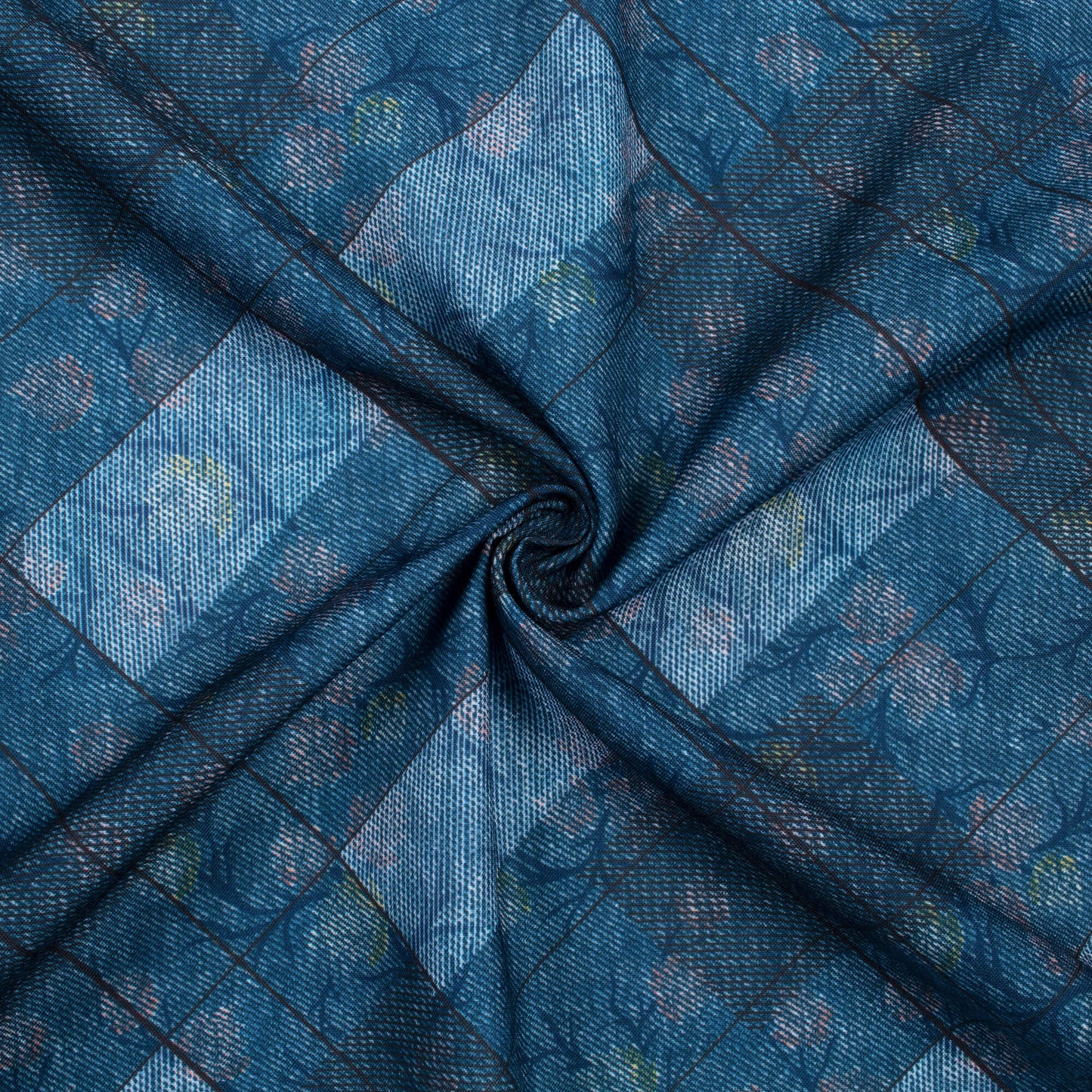 Prussian Blue Deniim Pattern Digital Print Rayon Fabric