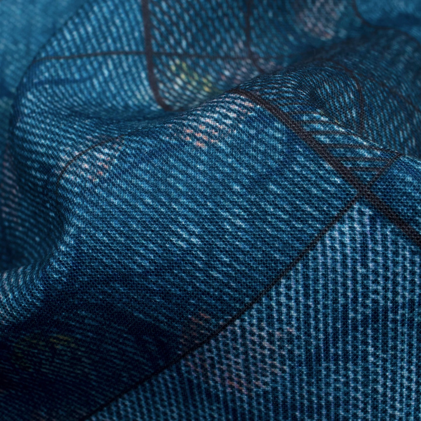 Prussian Blue Deniim Pattern Digital Print Rayon Fabric