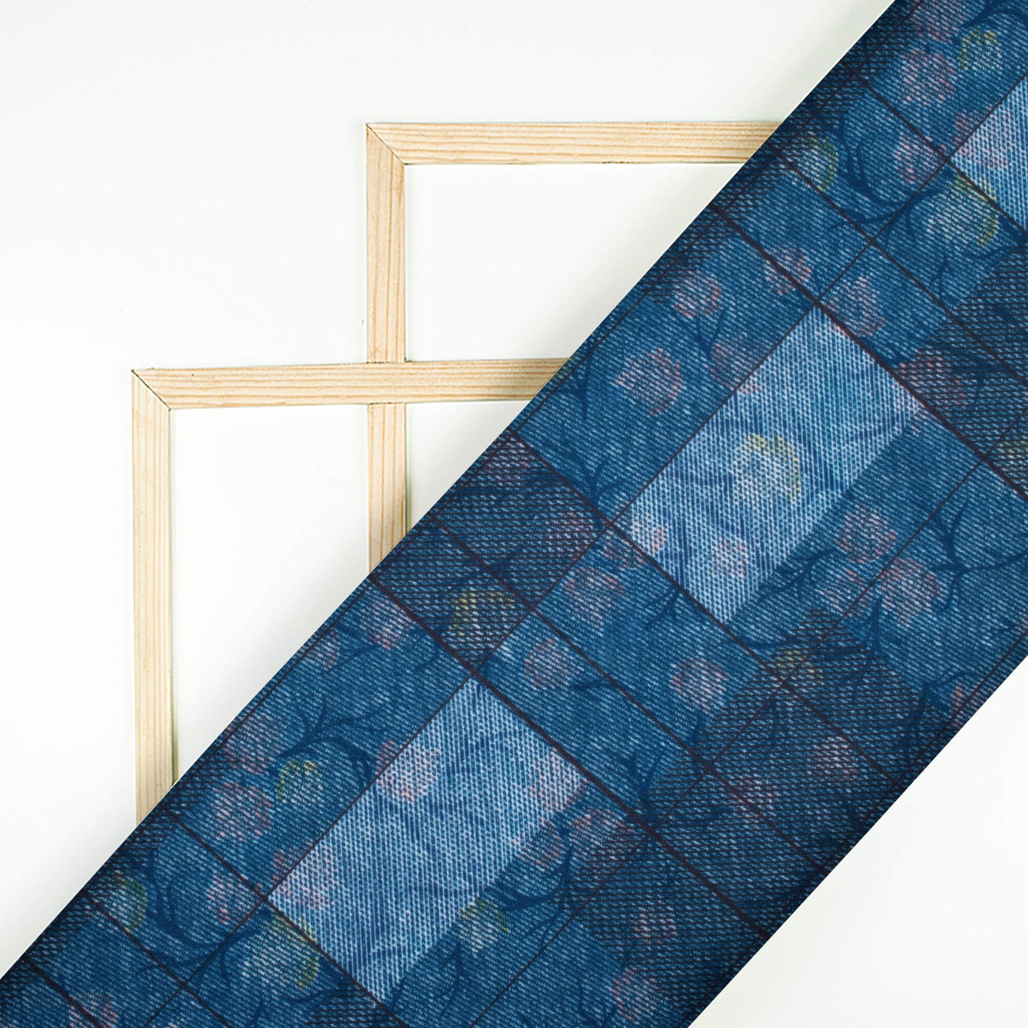 Prussian Blue Deniim Pattern Digital Print Rayon Fabric