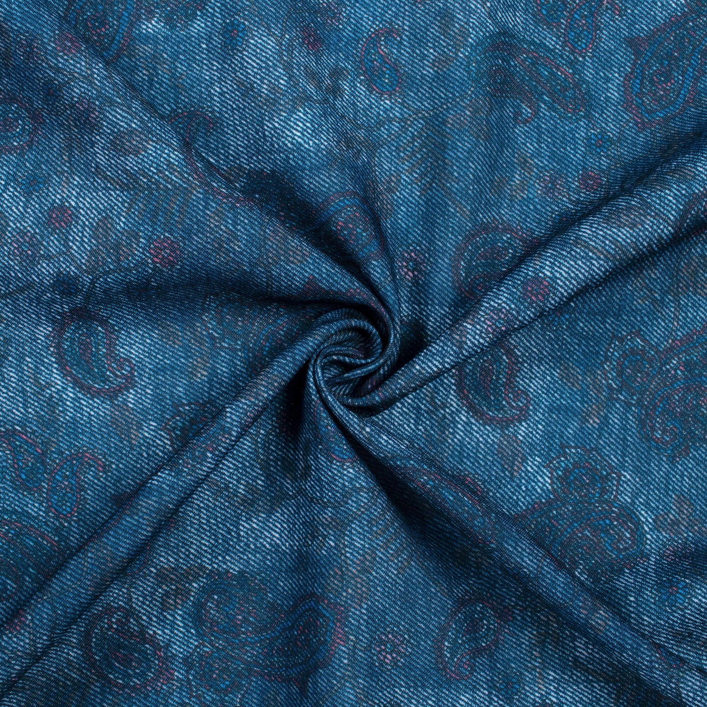 Yale Blue And Red Denim Pattern Digital Print Rayon Fabric - Fabcurate