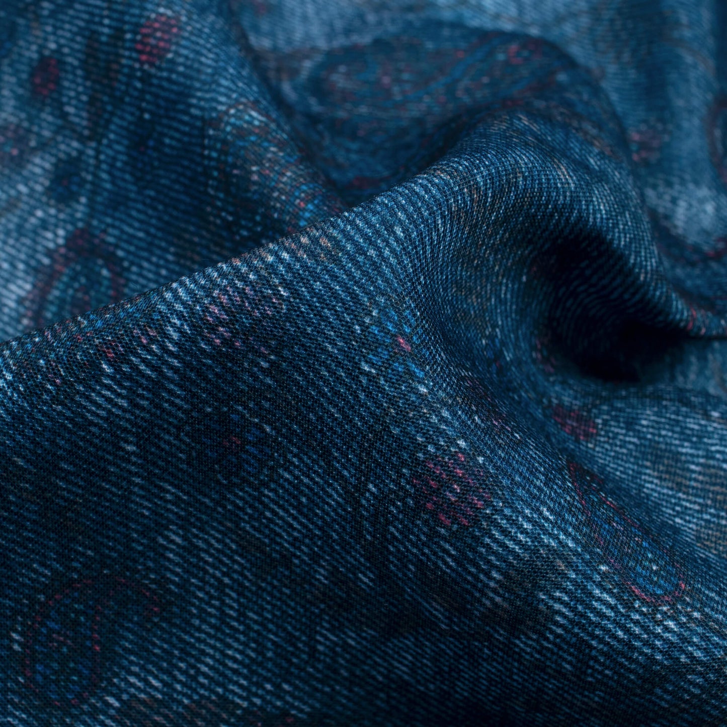 Yale Blue And Red Denim Pattern Digital Print Rayon Fabric - Fabcurate