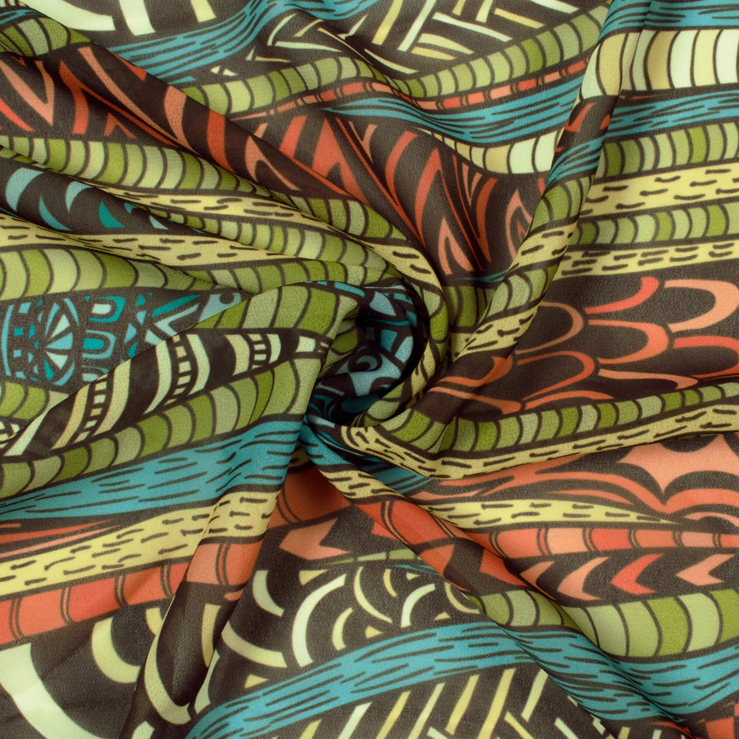 Multi-Color Tropical Pattern Digital Print Georgette Fabric
