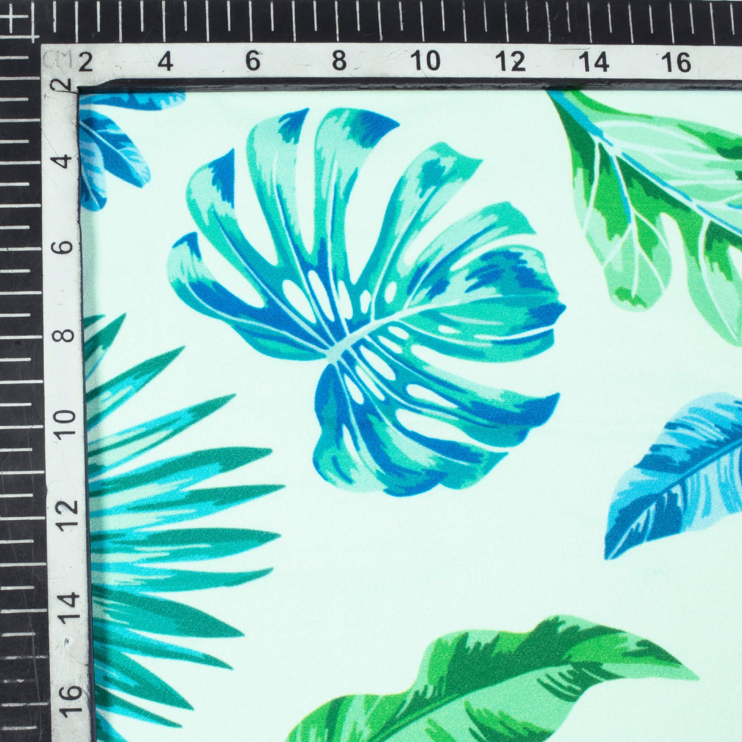 Snow White And Green Tropical Pattern Digital Print American Crepe Fabric - Fabcurate