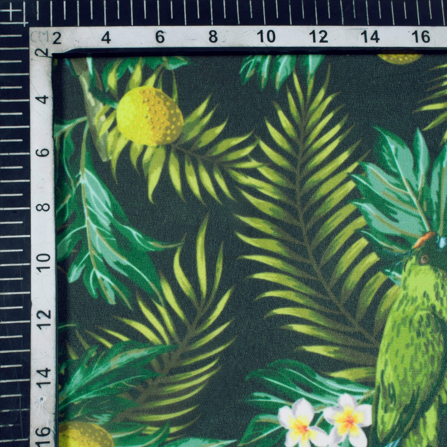 Black And Green Tropical Pattern Digital Print Georgette Fabric