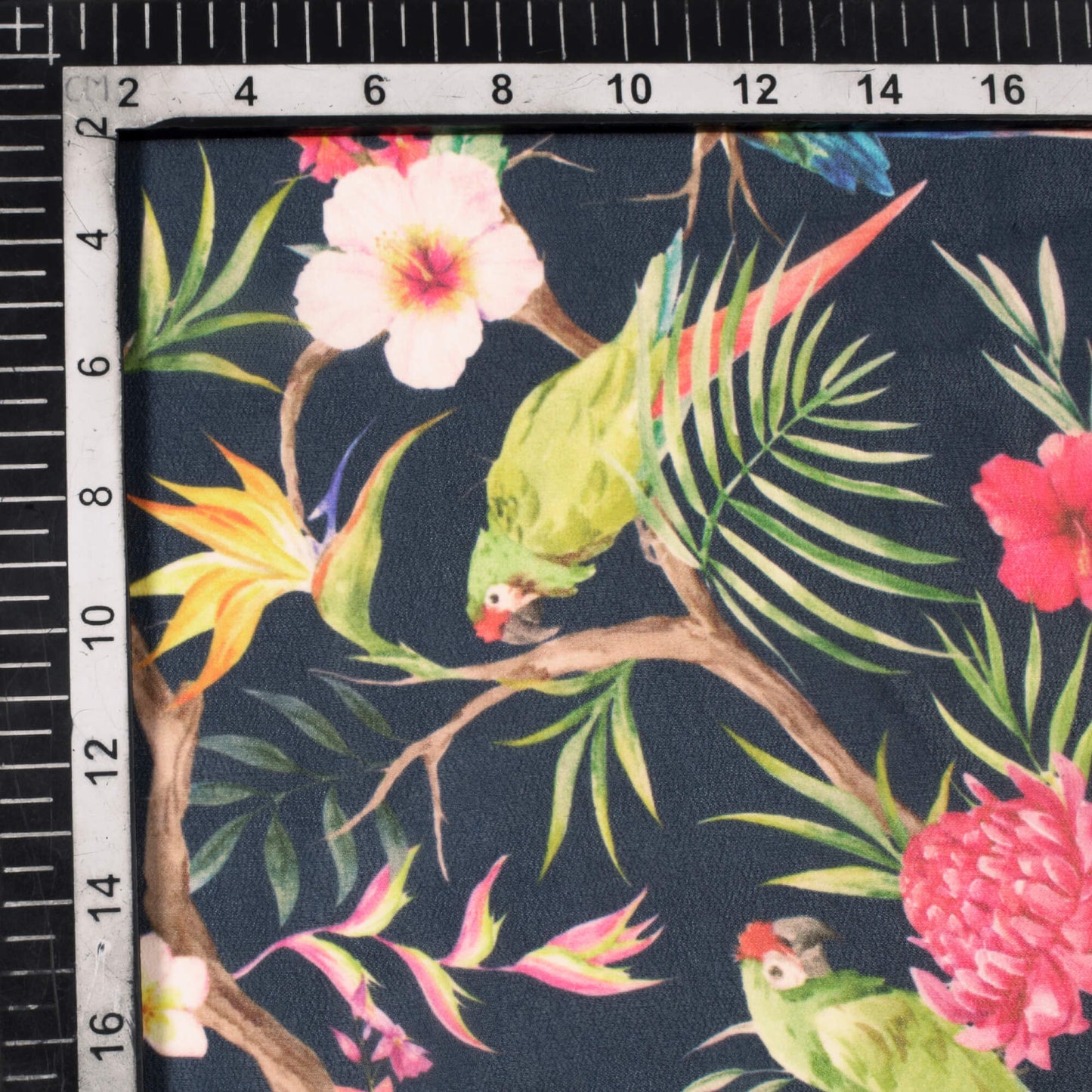 Black And Pink Tropical Pattern Digital Print Georgette Fabric