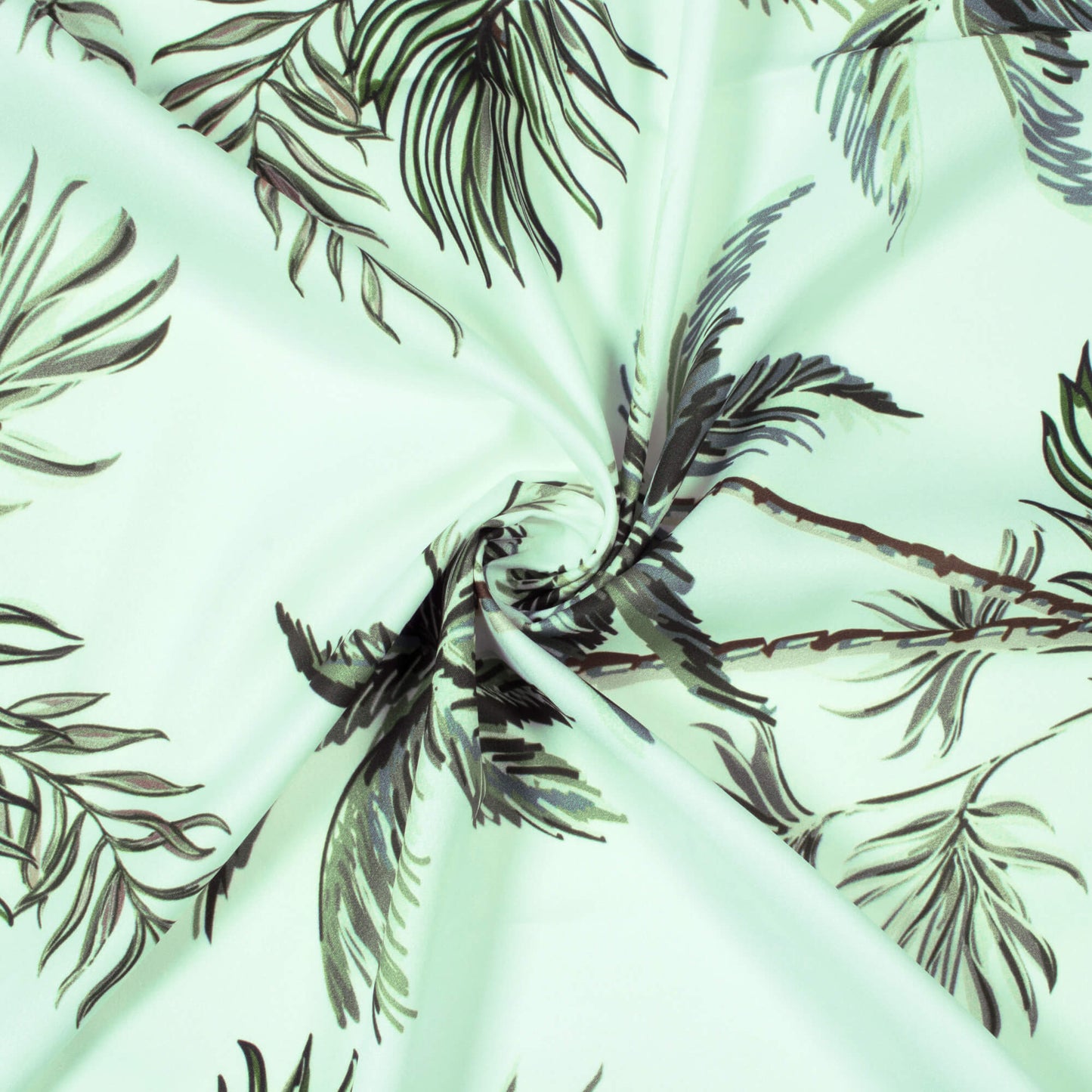 Snow White And Green Tropical Pattern Digital Print American Crepe Fabric - Fabcurate