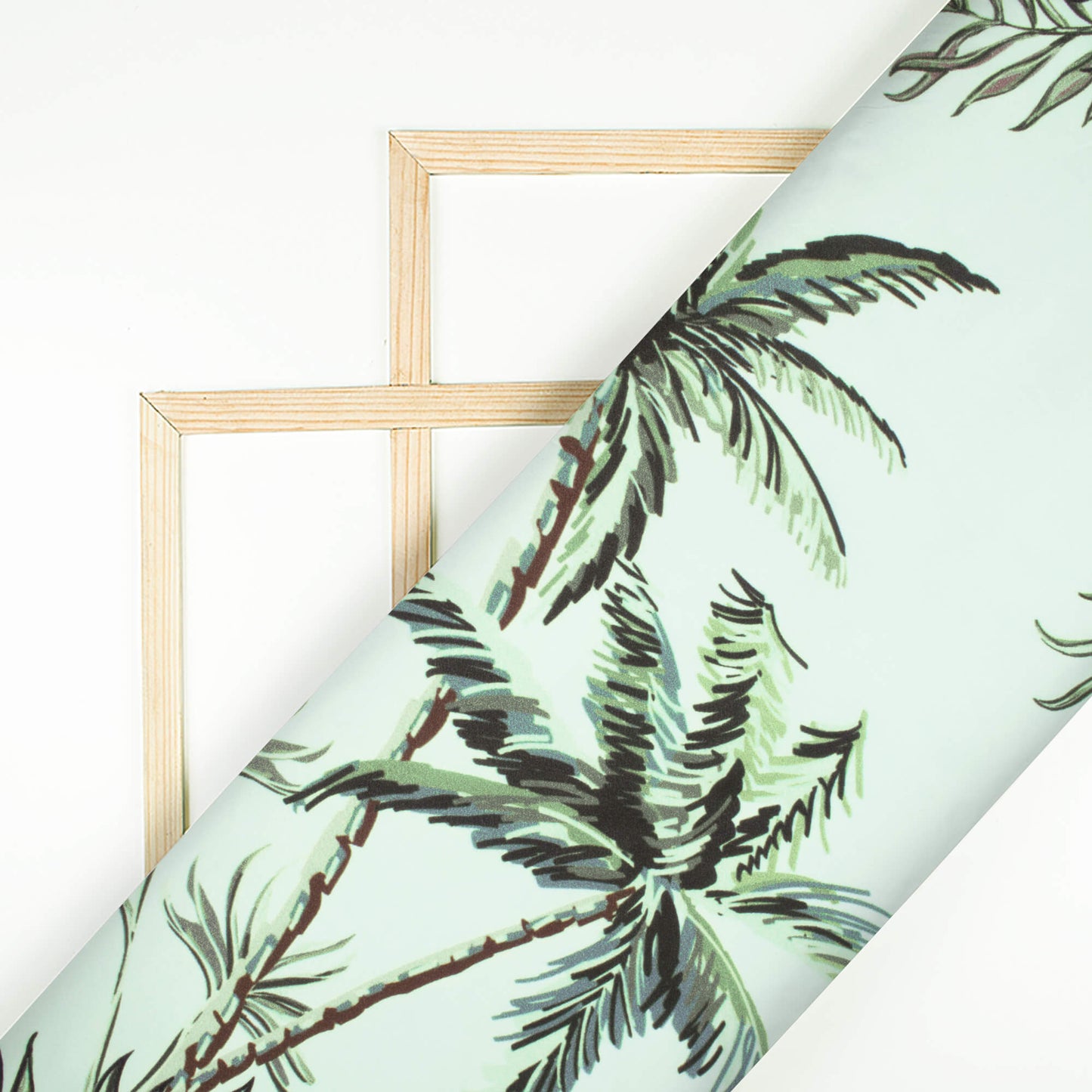 Snow White And Green Tropical Pattern Digital Print American Crepe Fabric - Fabcurate