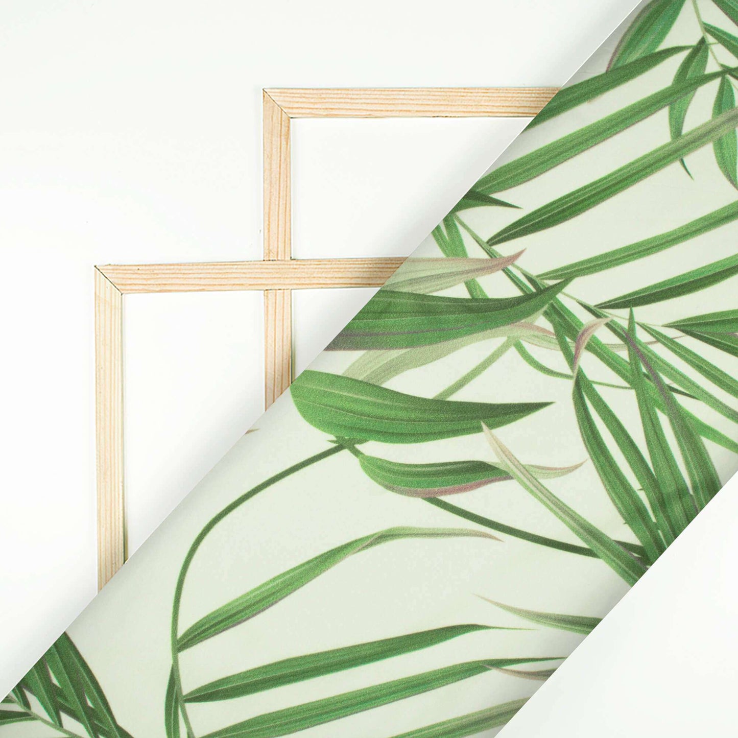 Oyster White And Green Tropical Pattern Digital Print American Crepe Fabric - Fabcurate