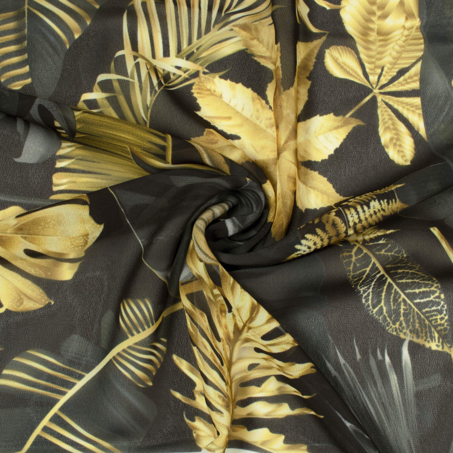 Black And Beige Tropical Pattern Digital Print Georgette Fabric