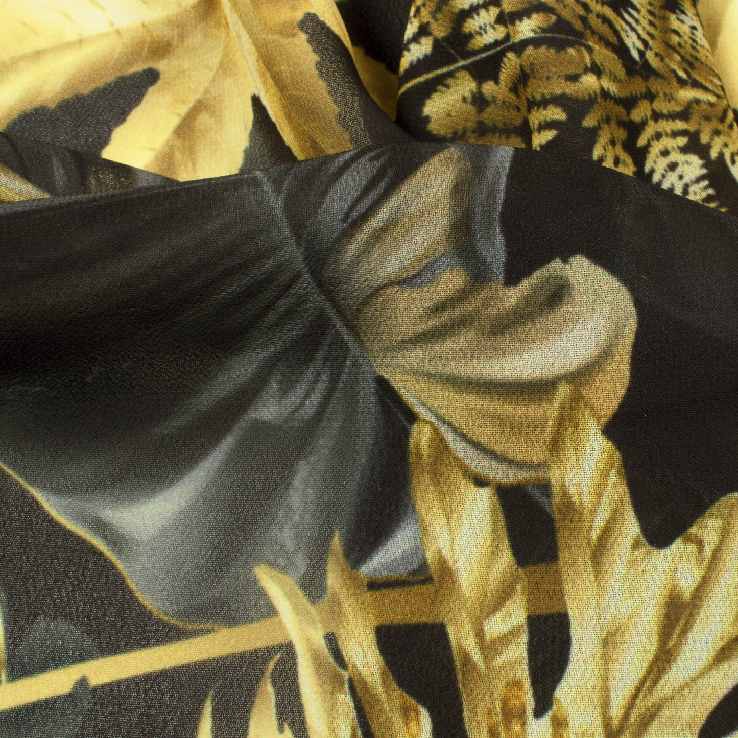 Black And Beige Tropical Pattern Digital Print Georgette Fabric