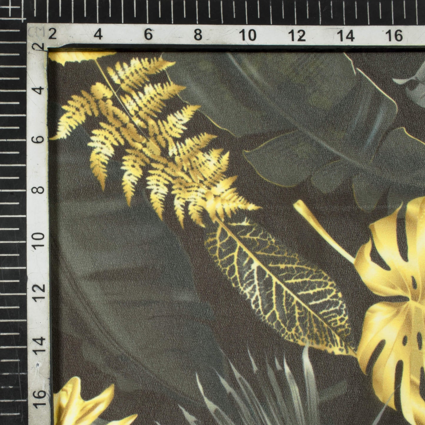 Black And Beige Tropical Pattern Digital Print Georgette Fabric