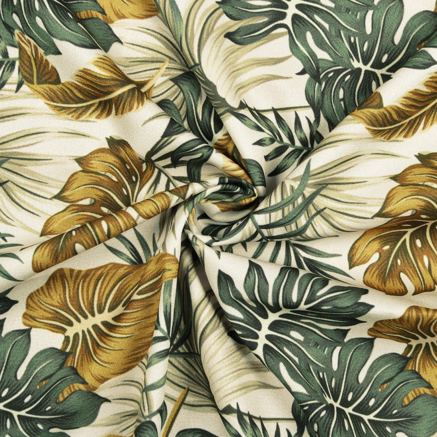 Oyster Cream And Green Tropical Pattern Digital Print American Crepe Fabric