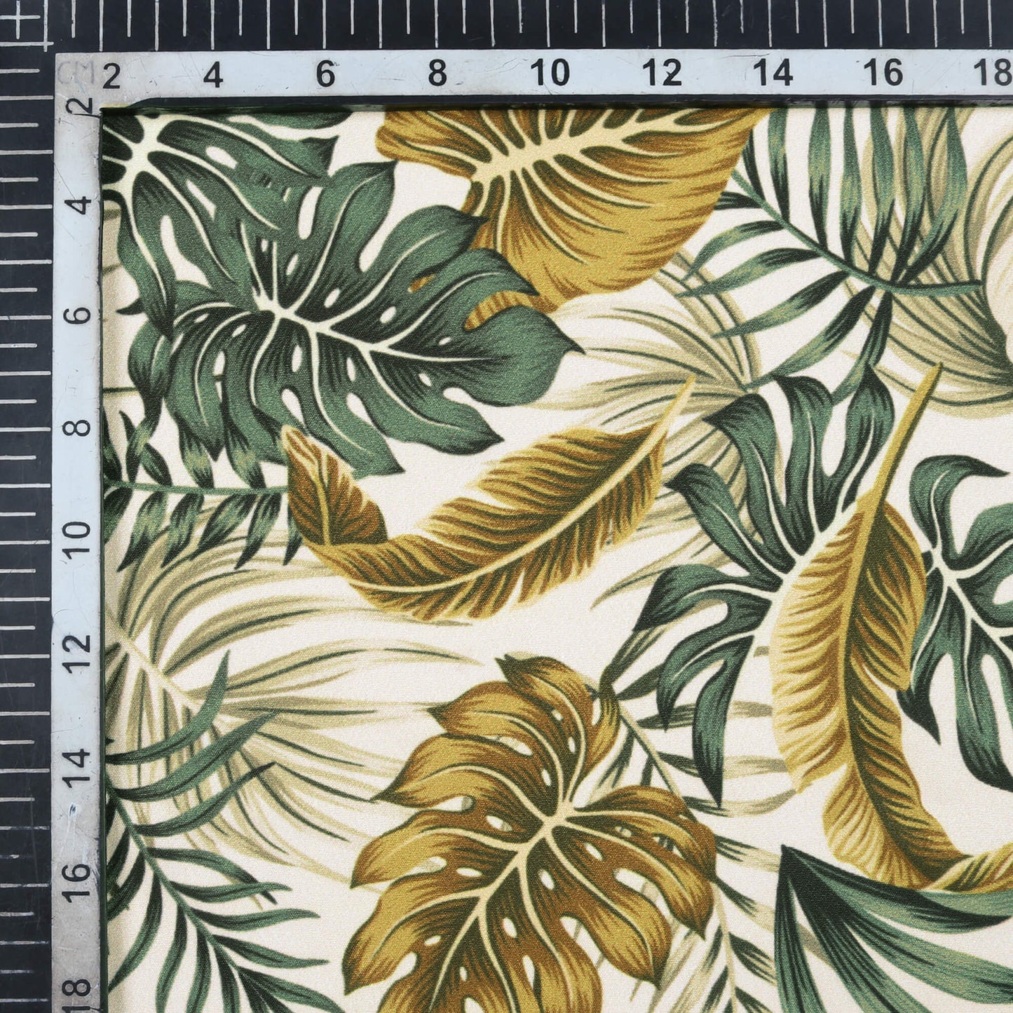 Oyster Cream And Green Tropical Pattern Digital Print American Crepe Fabric