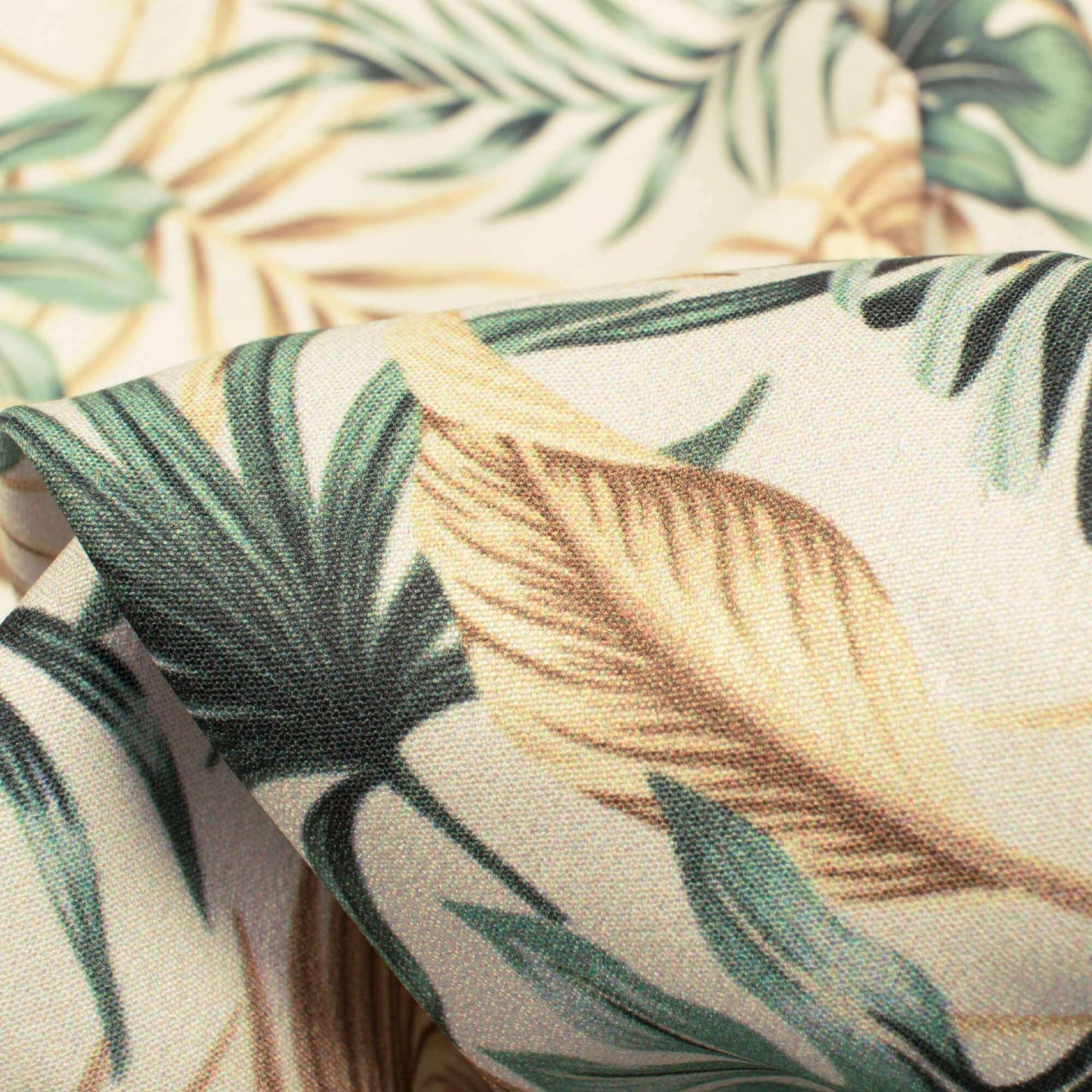 Oyster Cream And Beige Tropical Pattern Digital Print American Crepe Fabric - Fabcurate