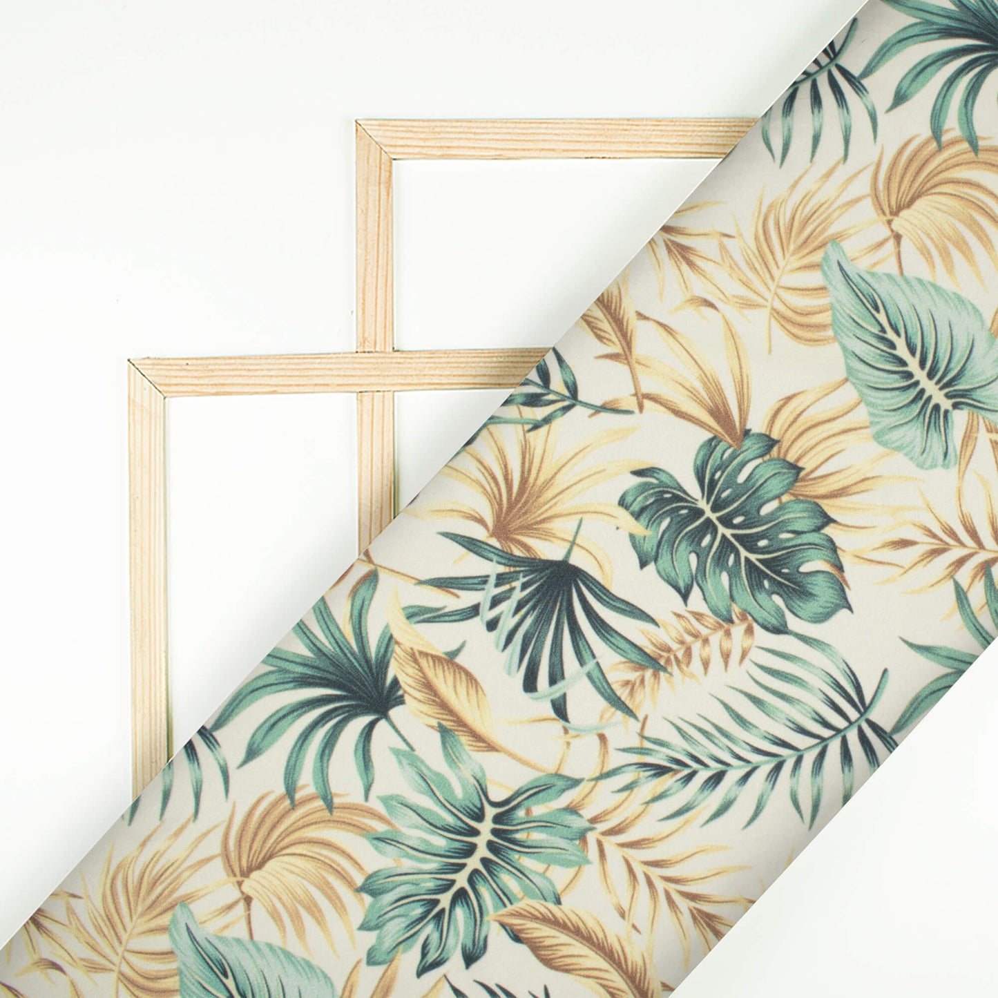 Oyster Cream And Beige Tropical Pattern Digital Print American Crepe Fabric - Fabcurate