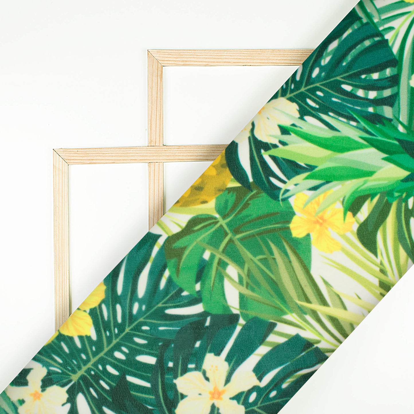 Pine Green And Mustard Yellow Tropical Pattern Digital Print Georgette Fabric - Fabcurate
