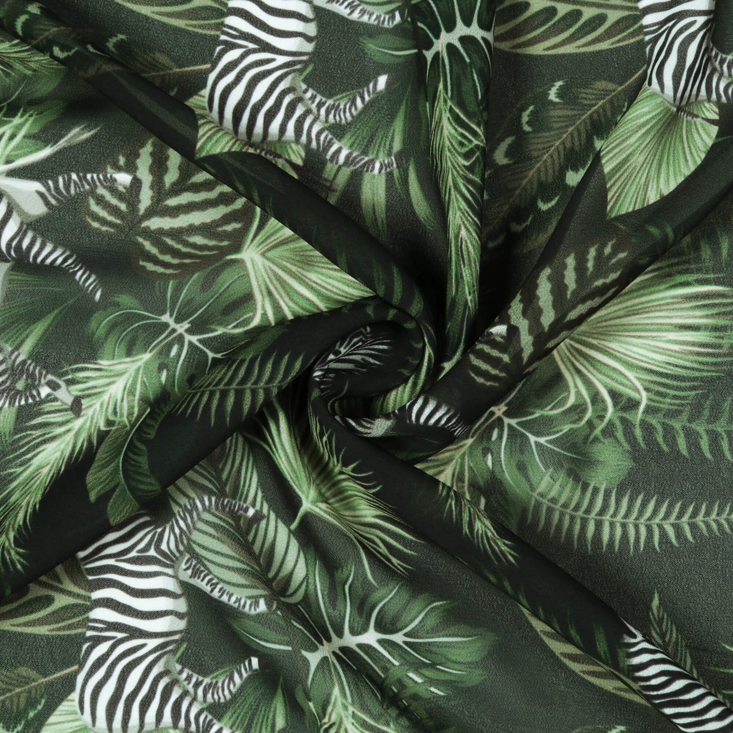 Black And Green Tropical Pattern Digital Print Georgette Fabric