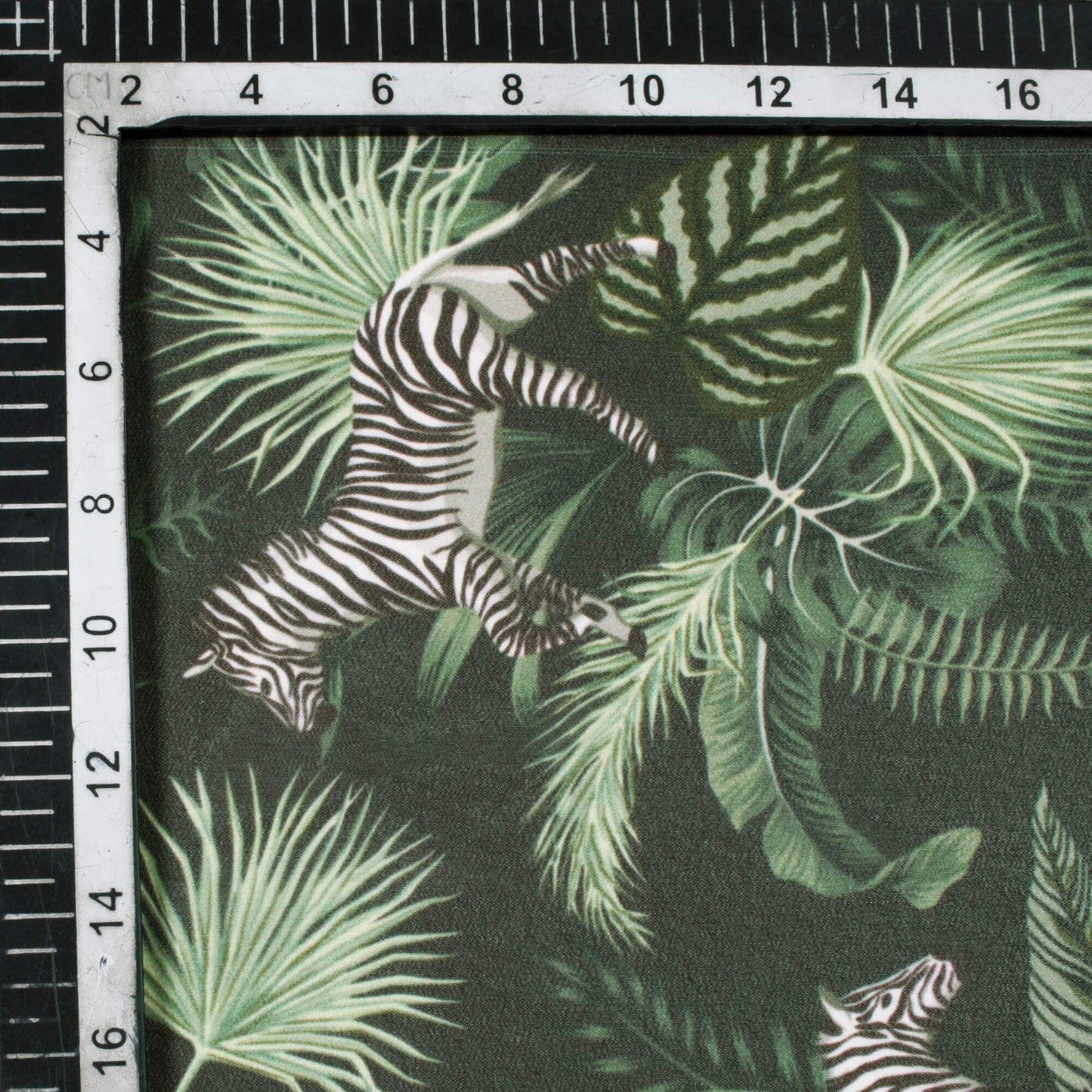 Black And Green Tropical Pattern Digital Print Georgette Fabric