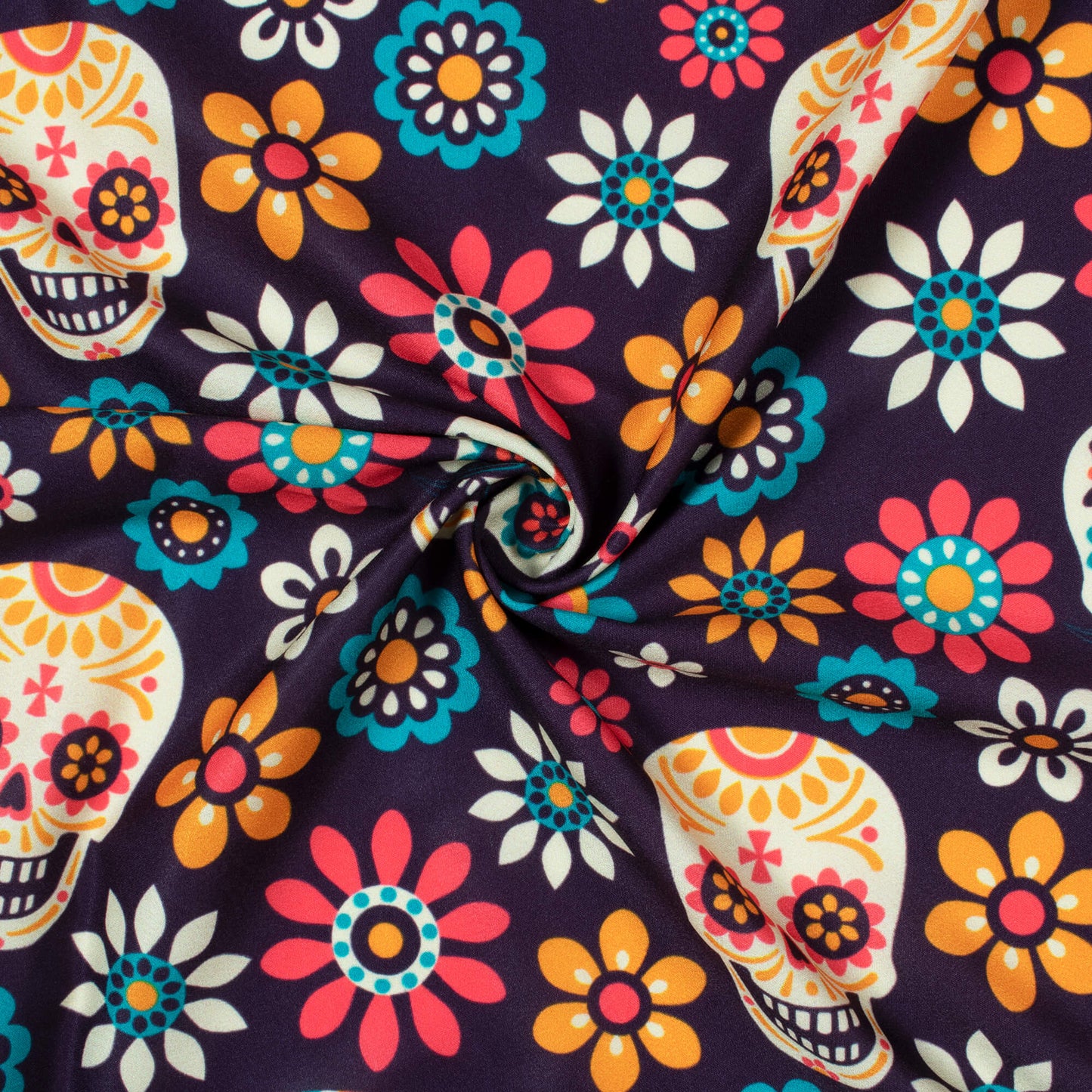 Black And Orange Halloween Pattern Digital Print American Crepe Fabric - Fabcurate