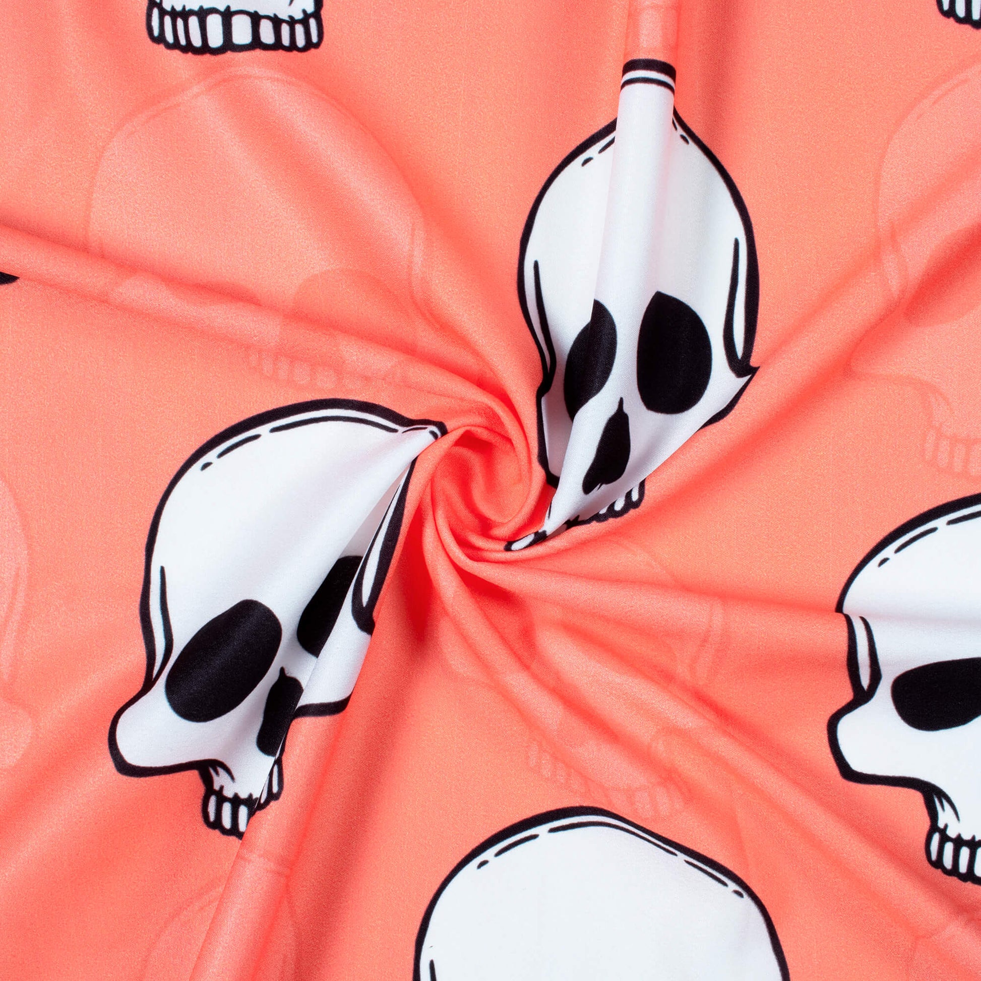 Salmon Peach And White Halloween Pattern Digital Print American Crepe Fabric - Fabcurate