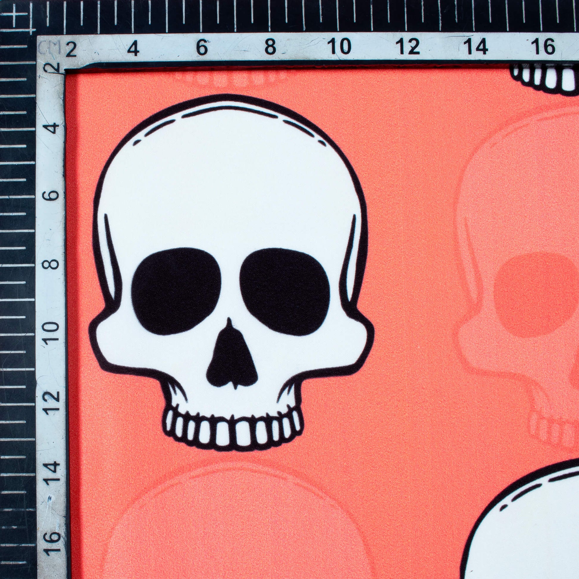 Salmon Peach And White Halloween Pattern Digital Print American Crepe Fabric - Fabcurate