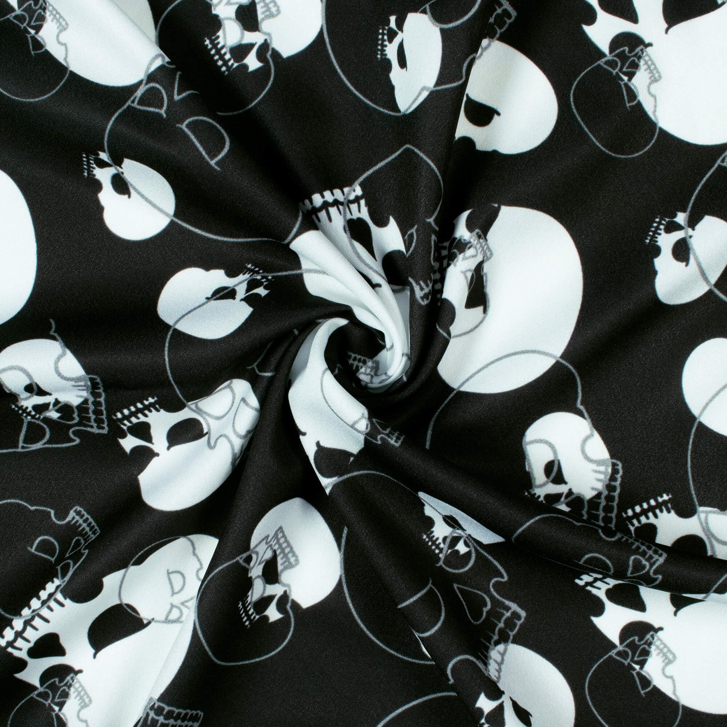 Black And White Halloween Pattern Digital Print American Crepe Fabric - Fabcurate