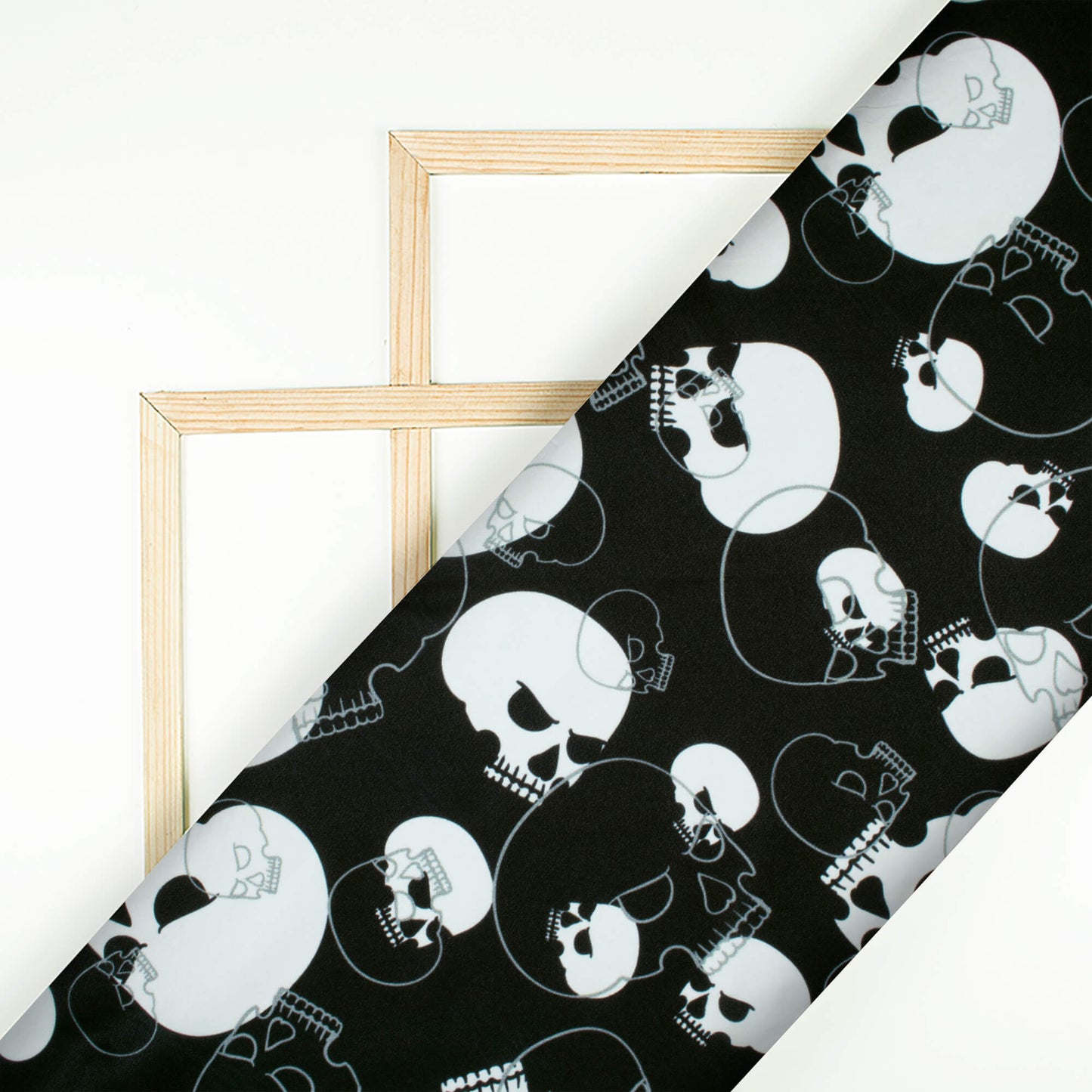 Black And White Halloween Pattern Digital Print American Crepe Fabric - Fabcurate