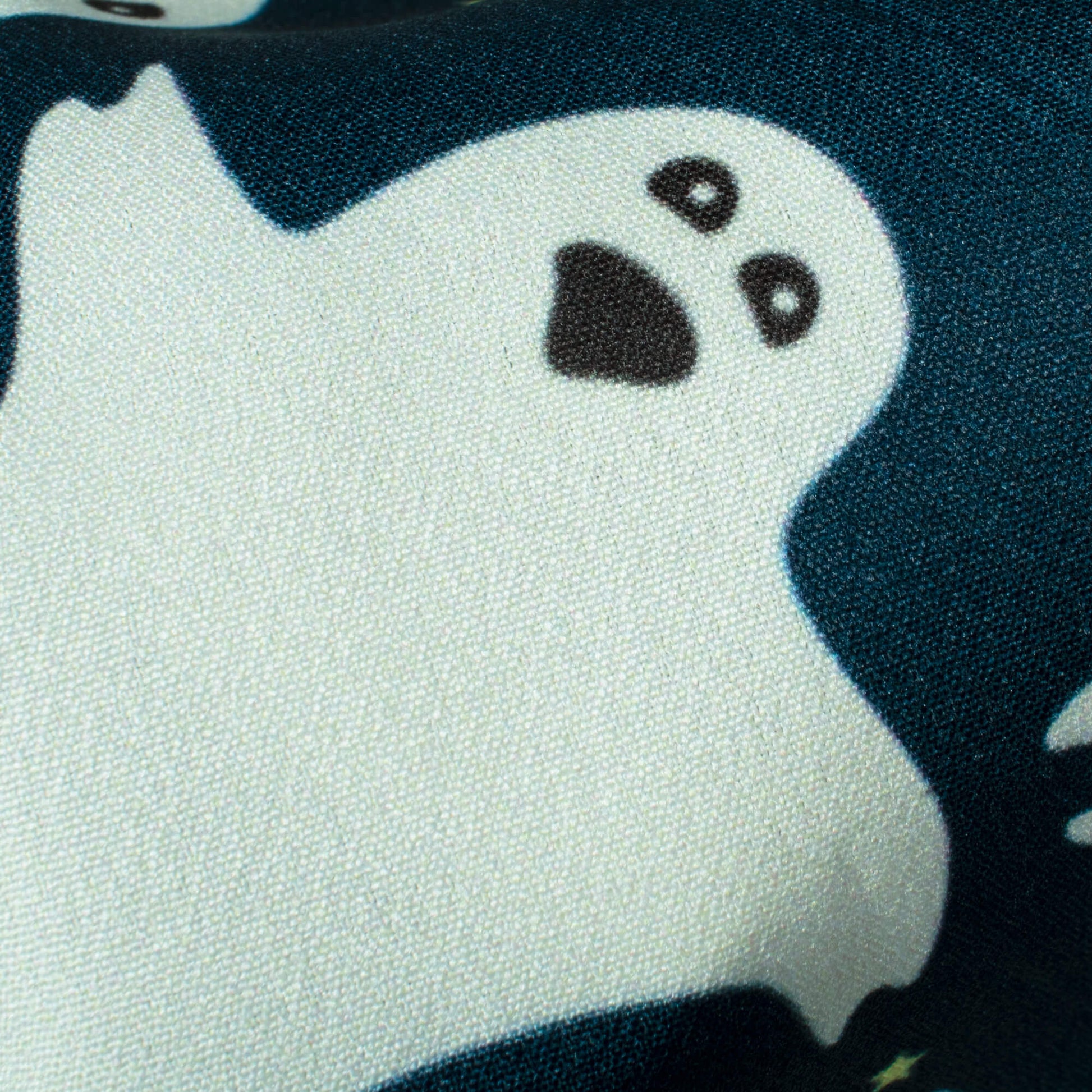 Prussian Blue And White Halloween Pattern Digital Print American Crepe Fabric - Fabcurate