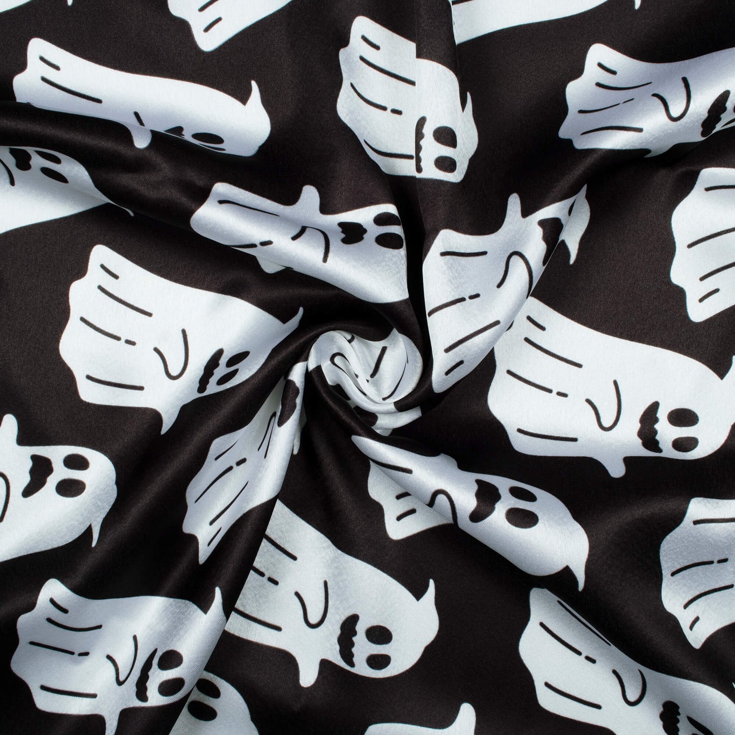 Black And White Halloween Pattern Digital Print Japan Satin Fabric