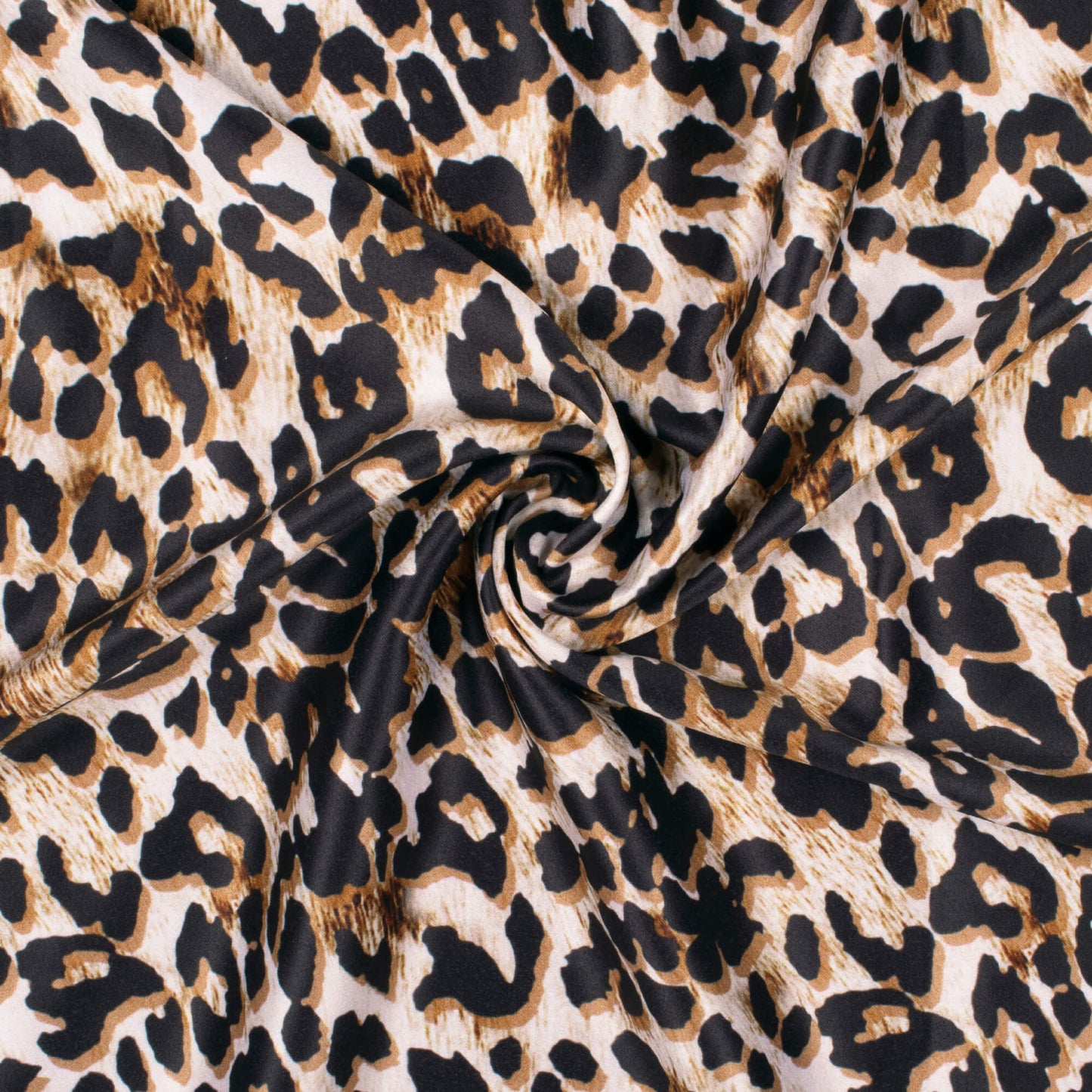 Black And Caramel Brown Animal Pattern Digital Print Lush Satin Fabric