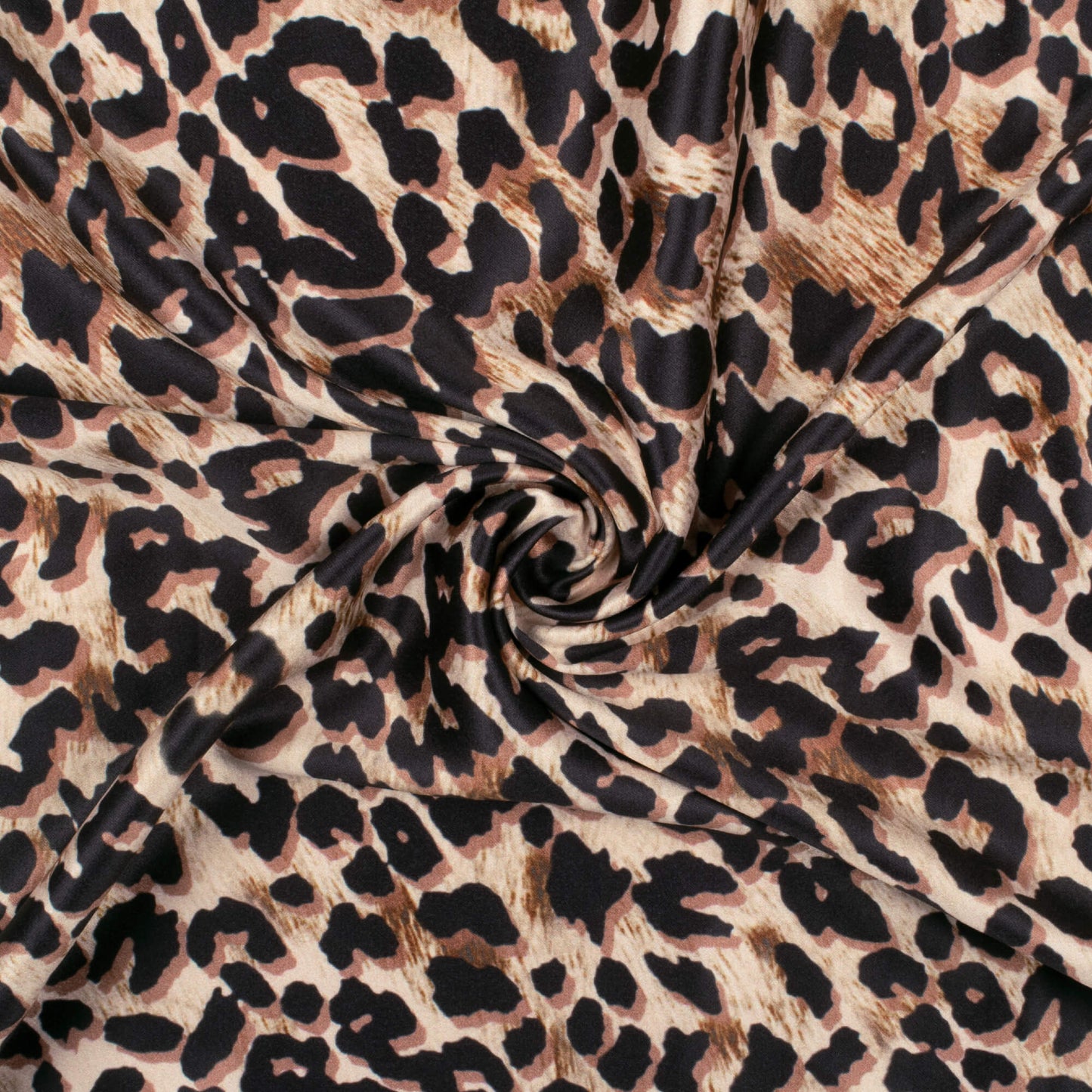 Black And Pecan Brown Animal Pattern Digital Print Lush Satin Fabric