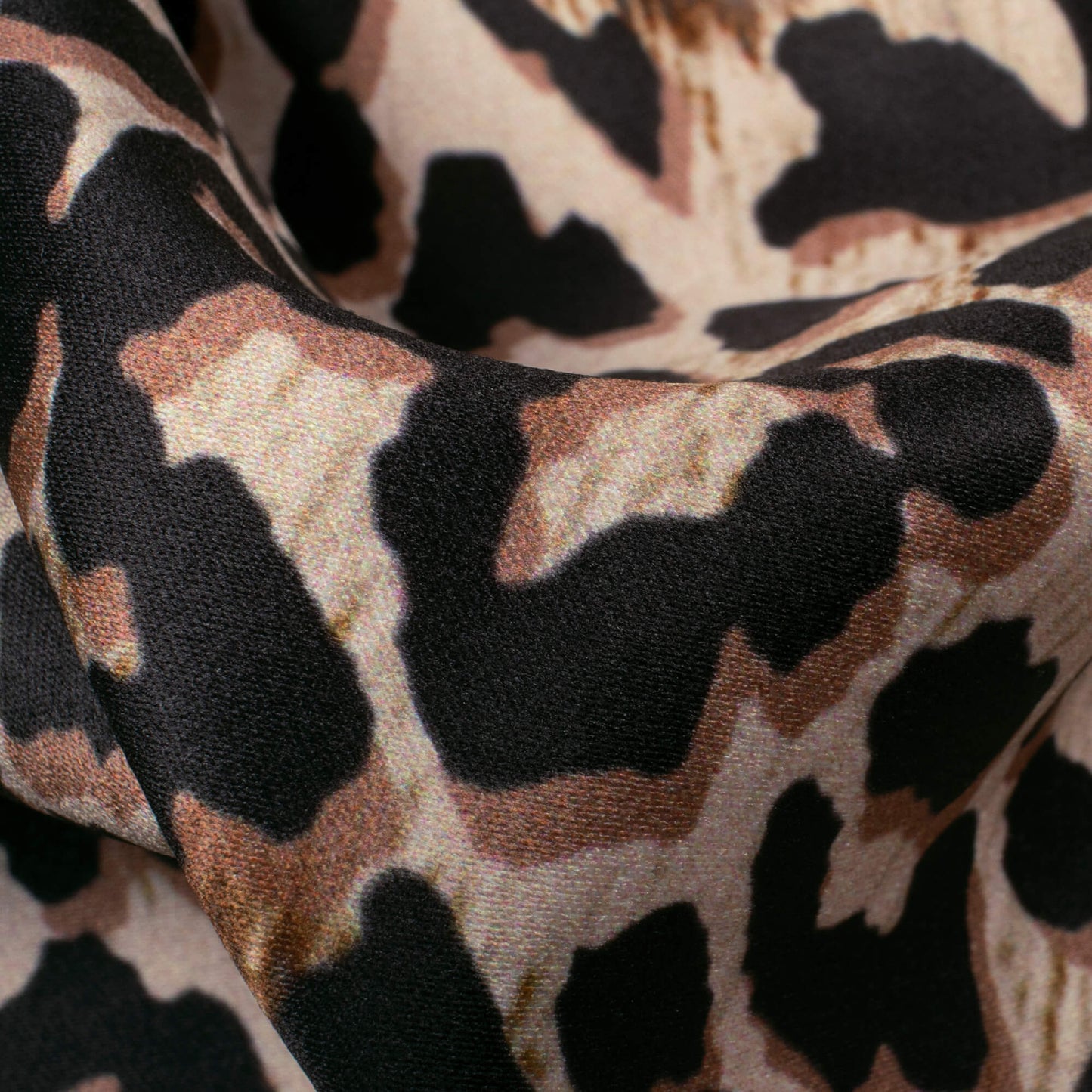 Black And Pecan Brown Animal Pattern Digital Print Lush Satin Fabric