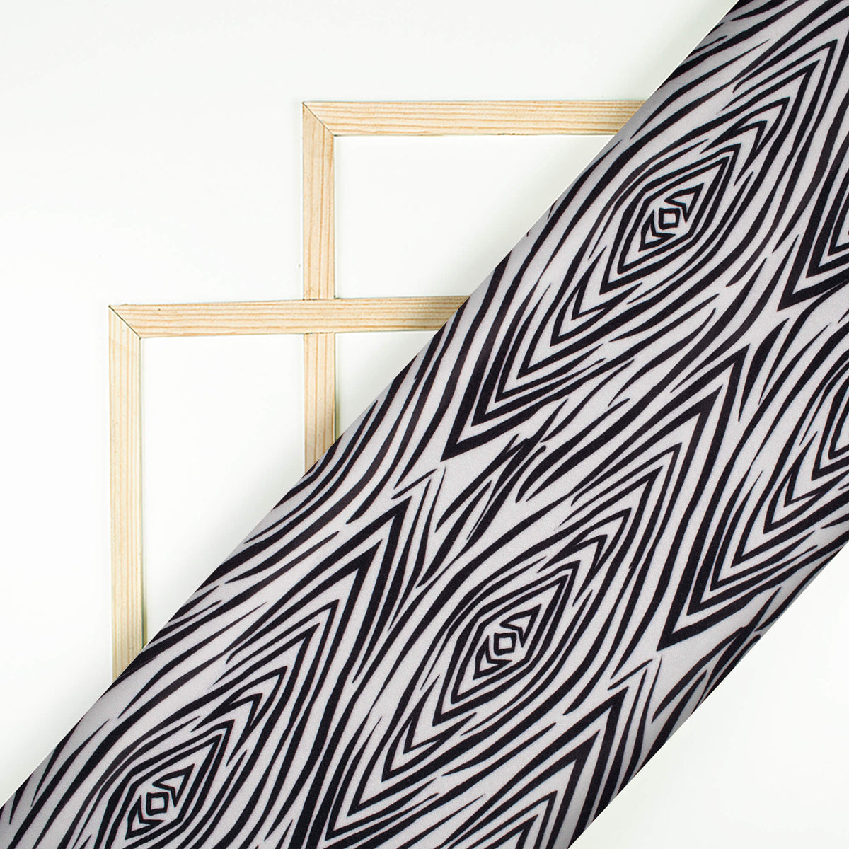 Black And White Abstract Pattern Digital Print Lush Satin Fabric