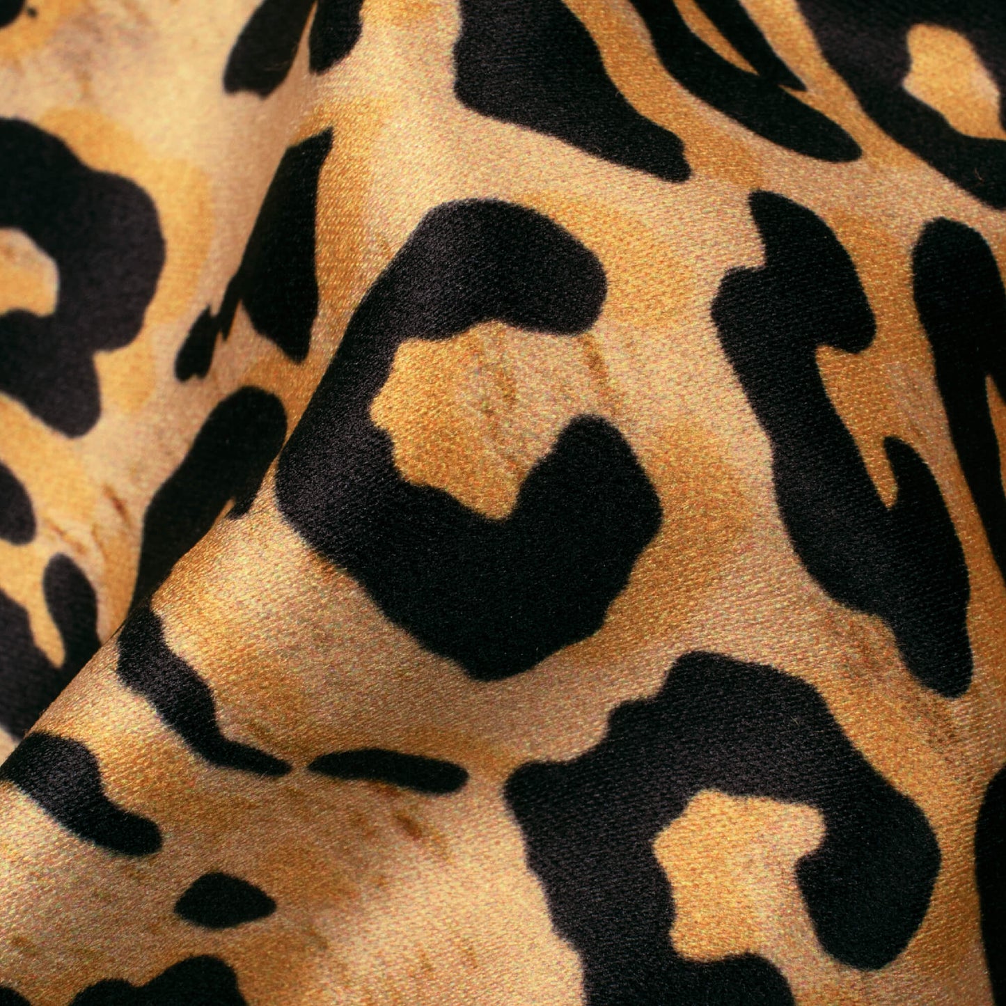 Black And Melon Orange Animal Pattern Digital Print Lush Satin Fabric