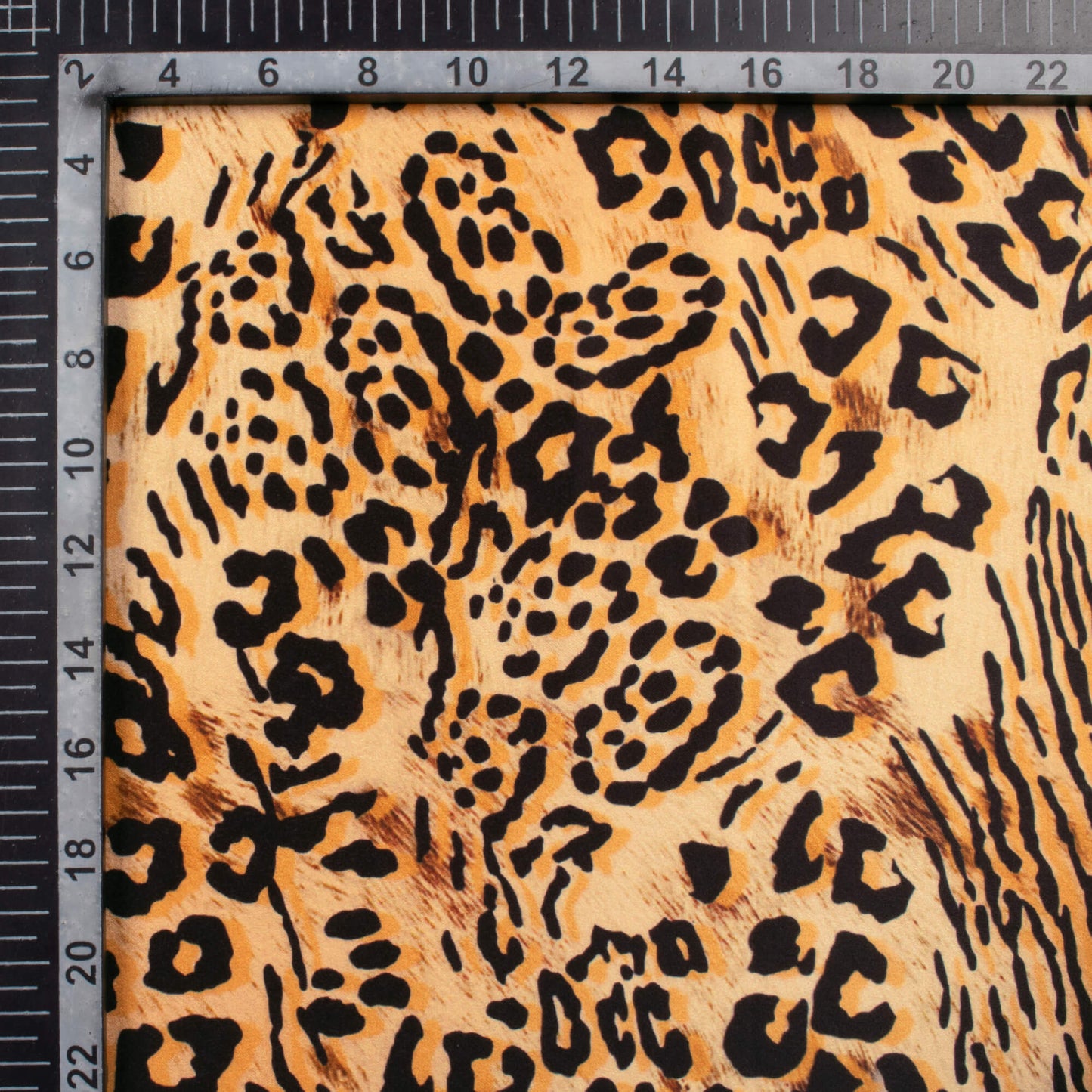 Black And Melon Orange Animal Pattern Digital Print Lush Satin Fabric