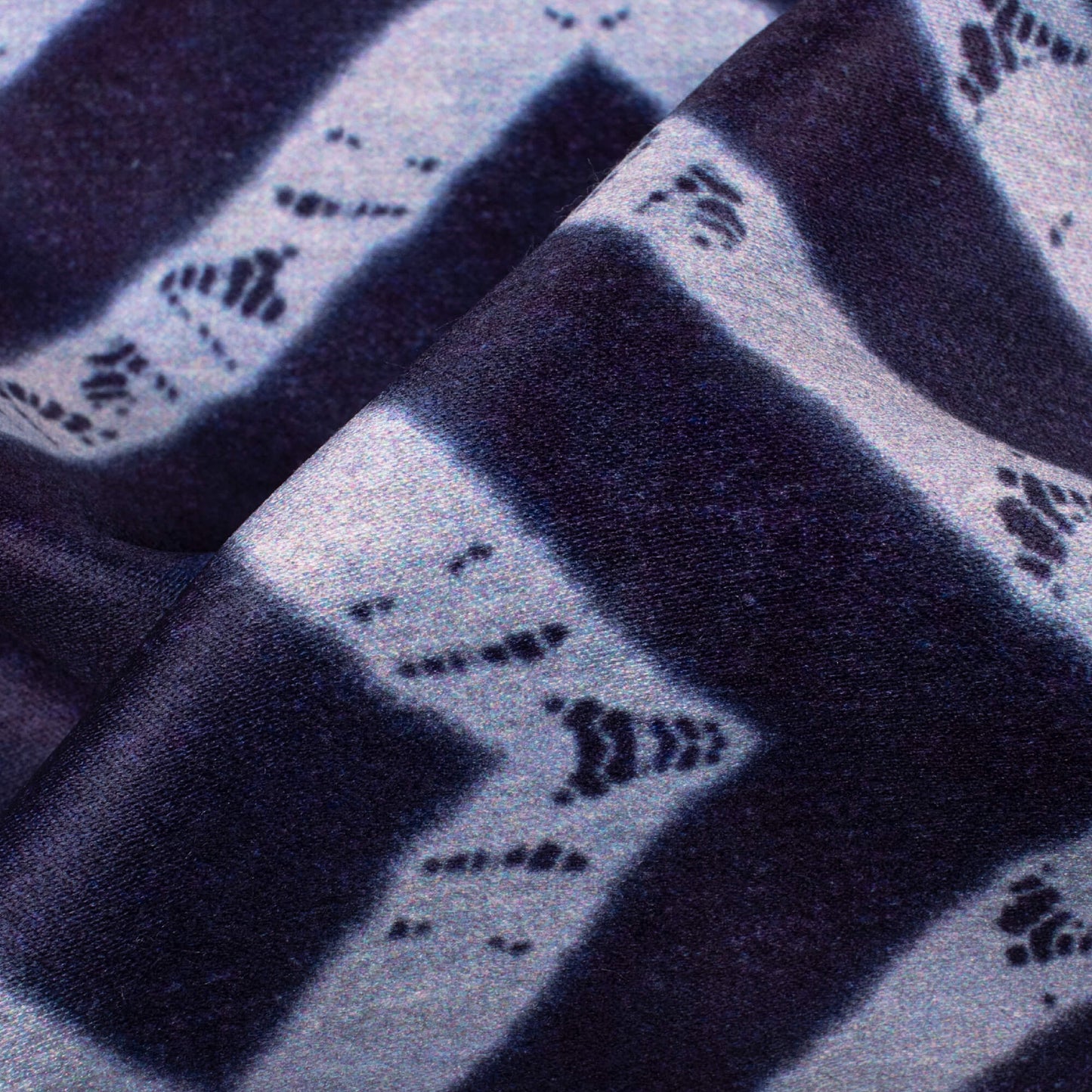 Navy Blue And Off White Chevron Pattern Digital Print Lush Satin Fabric