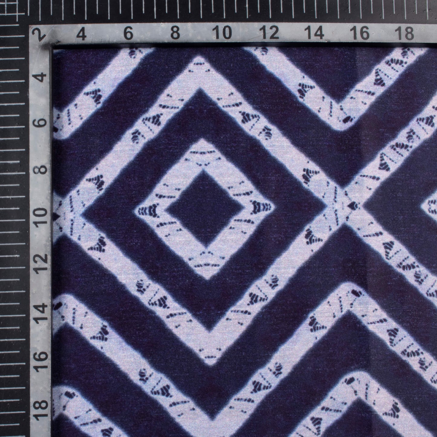 Navy Blue And Off White Chevron Pattern Digital Print Lush Satin Fabric