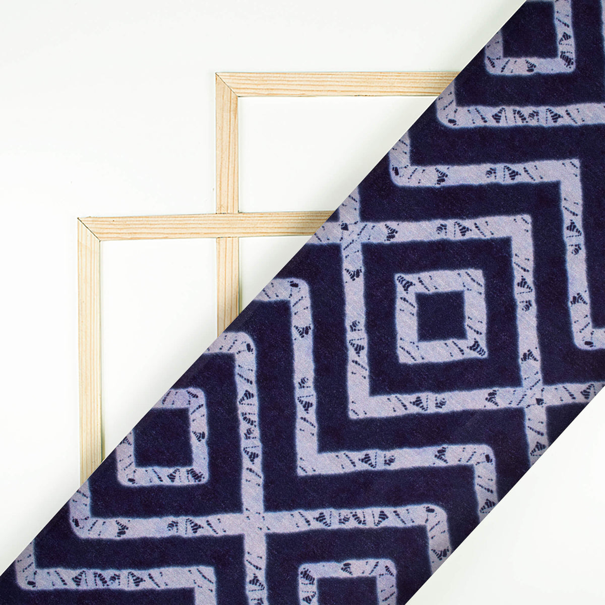 Navy Blue And Off White Chevron Pattern Digital Print Lush Satin Fabric
