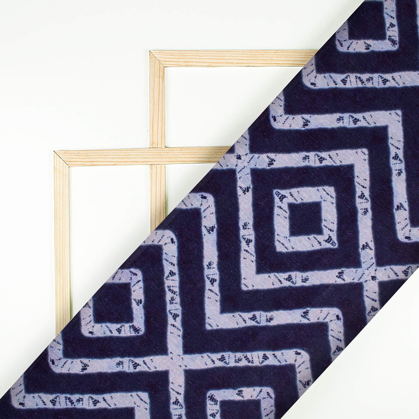 Navy Blue And Off White Chevron Pattern Digital Print Lush Satin Fabric