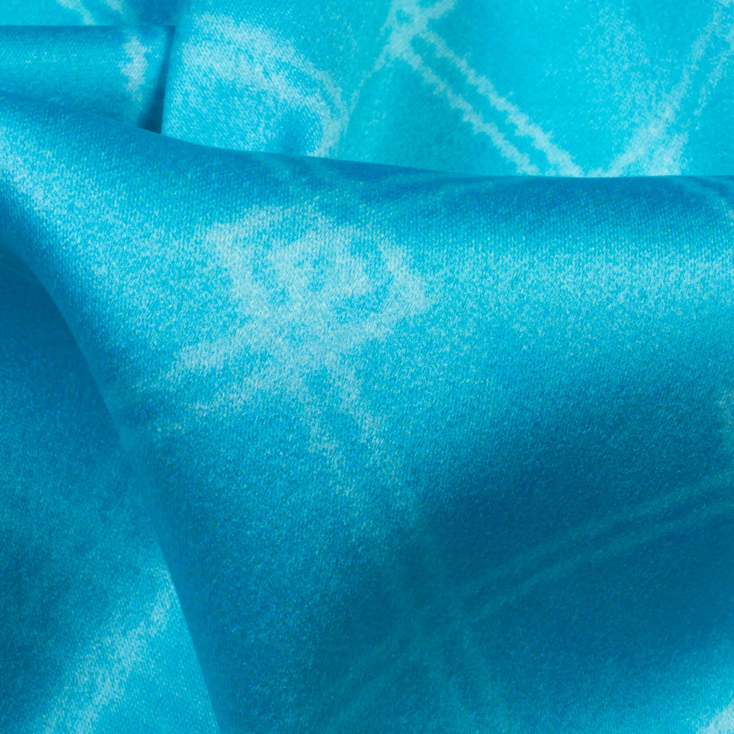 Electric Blue And White Checks Pattern Digital Print Lush Satin Fabric