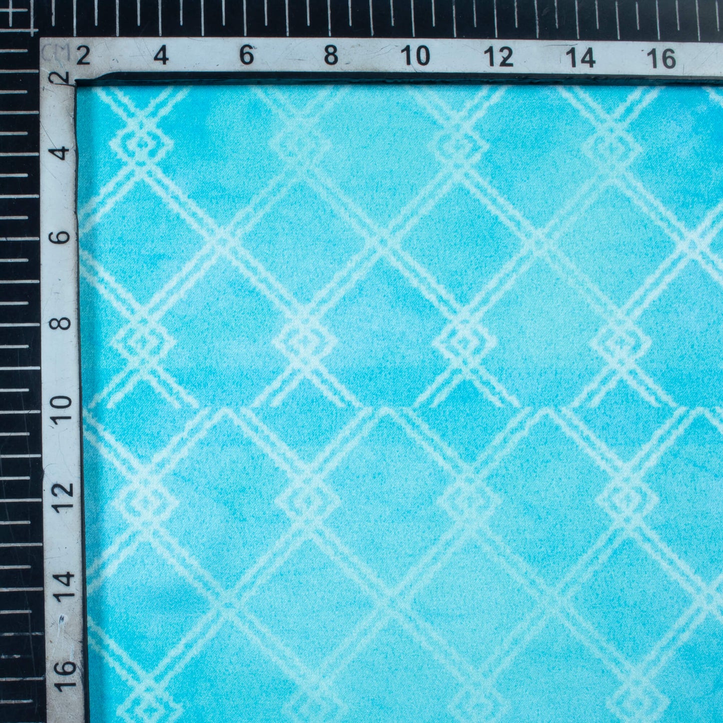 Electric Blue And White Checks Pattern Digital Print Lush Satin Fabric