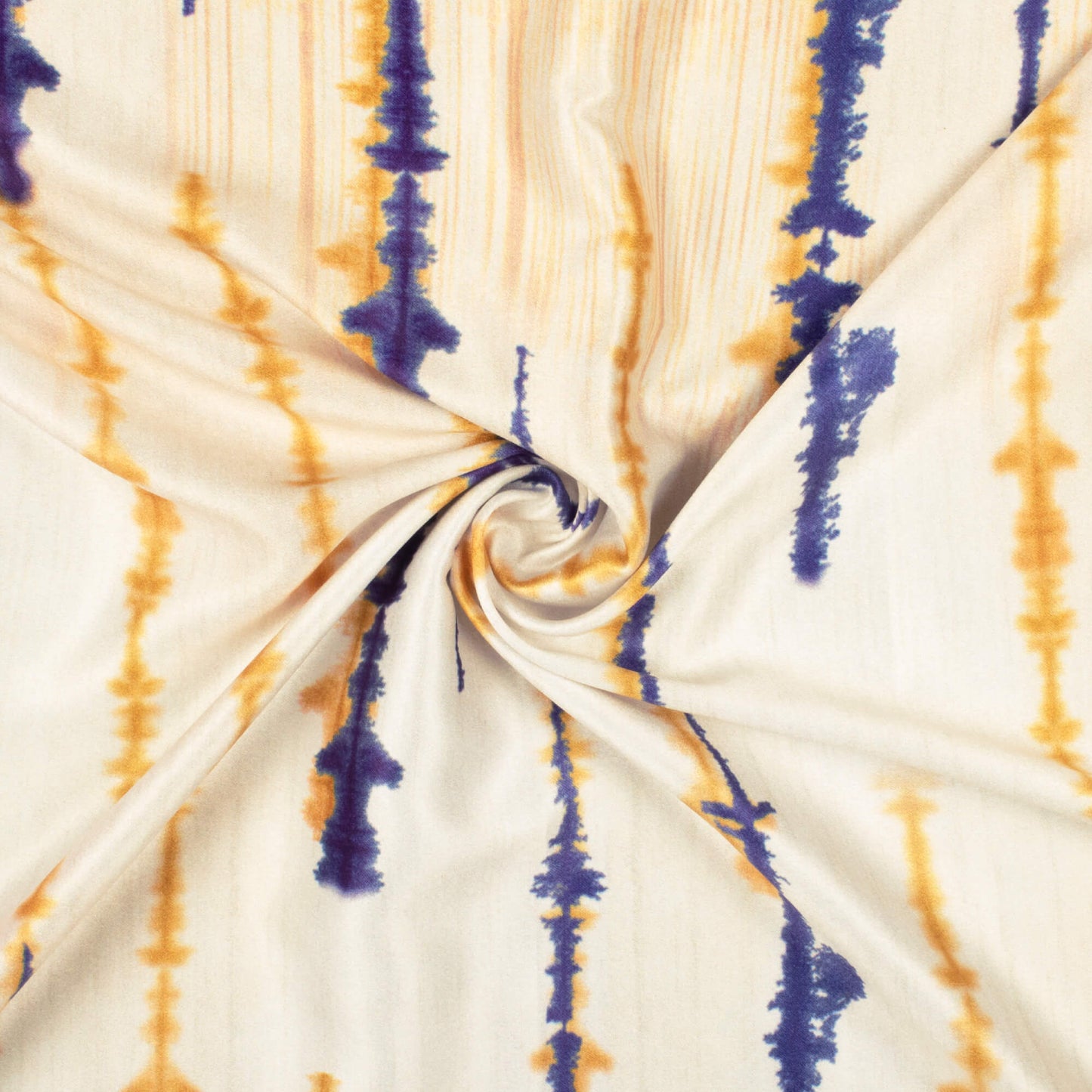 Pearl White And Indiigo Blue Stripes Pattern Digital Print Lush Satin Fabric
