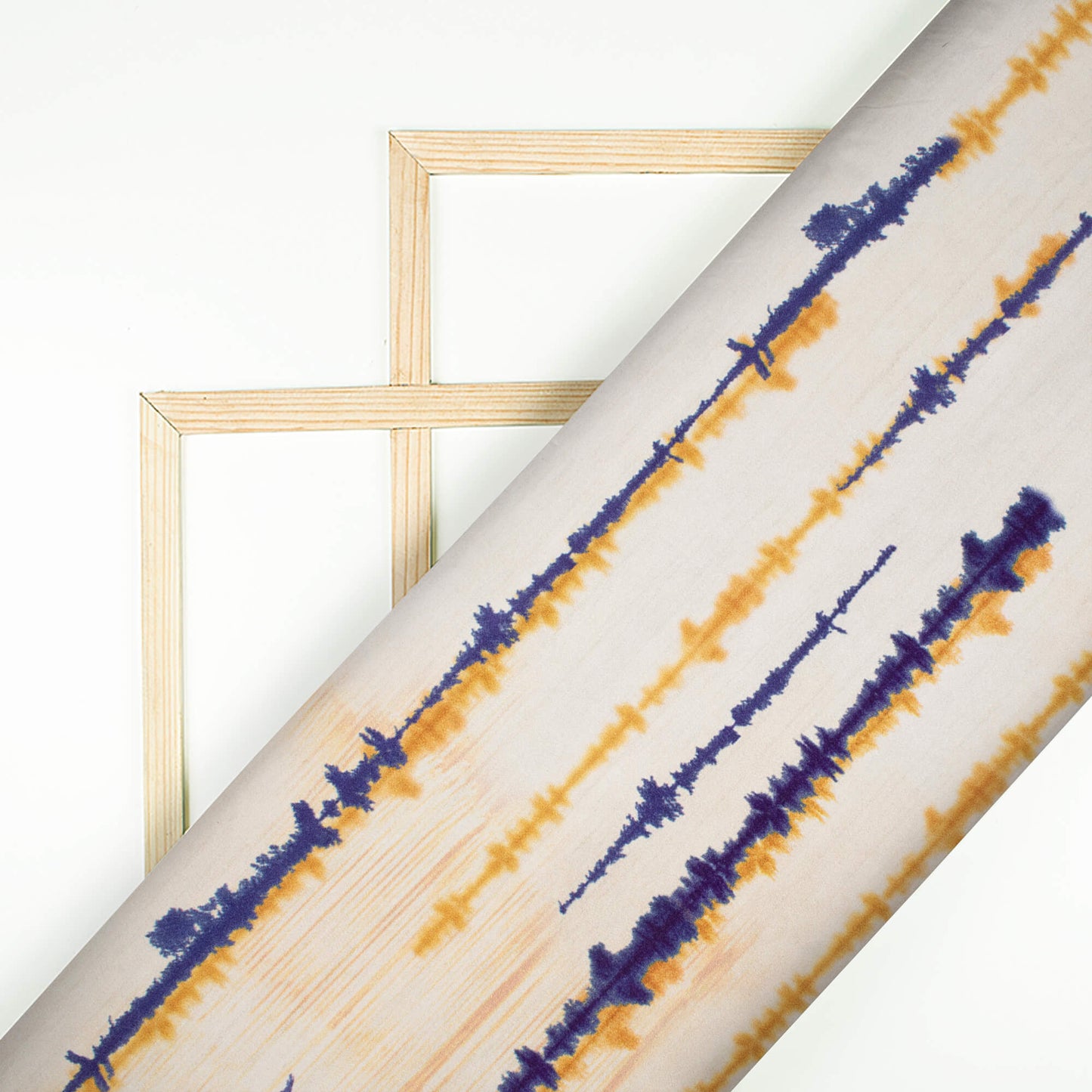 Pearl White And Indiigo Blue Stripes Pattern Digital Print Lush Satin Fabric