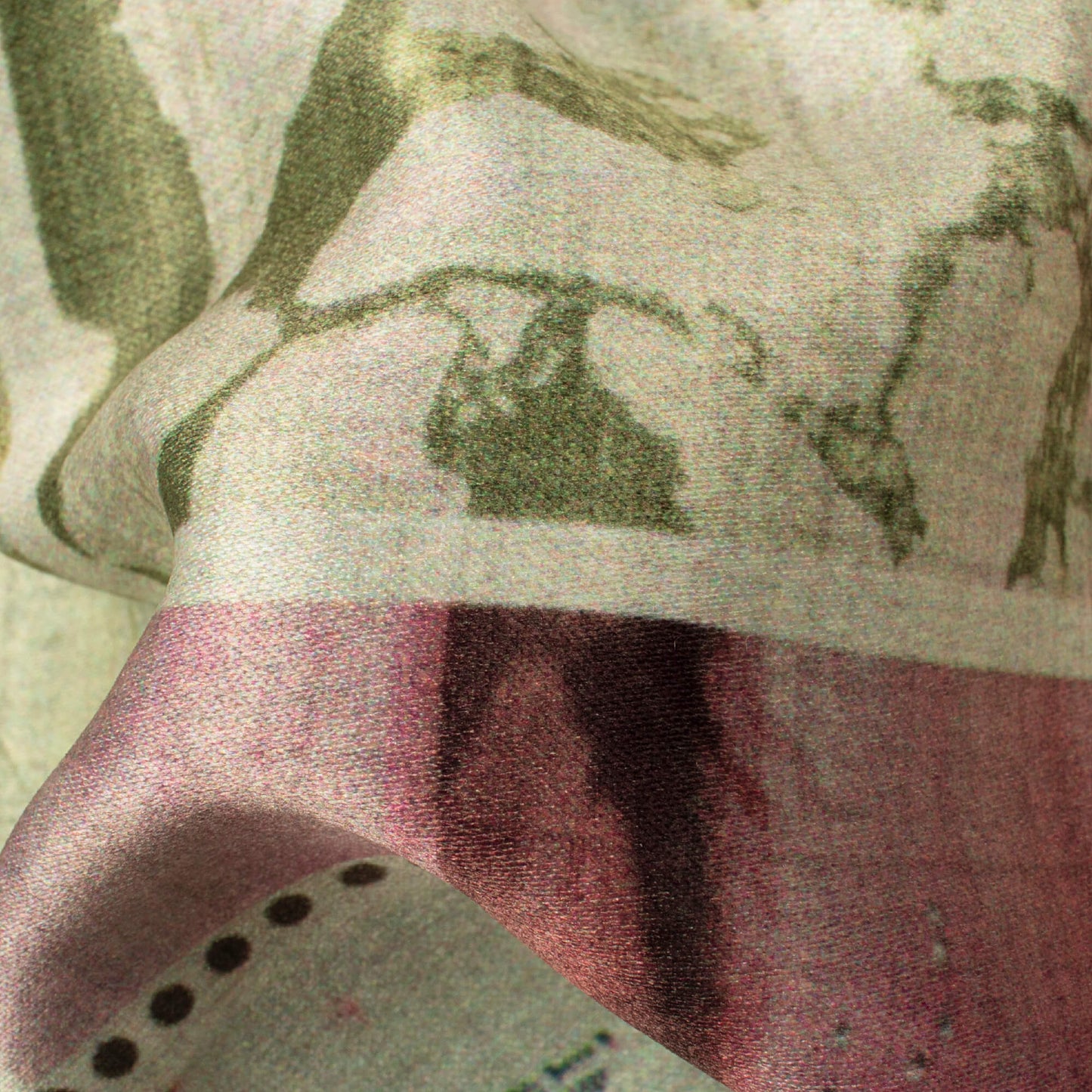 Pistachio Green And Pale Pink Patch Pattern Digital Print Lush Satin Fabric