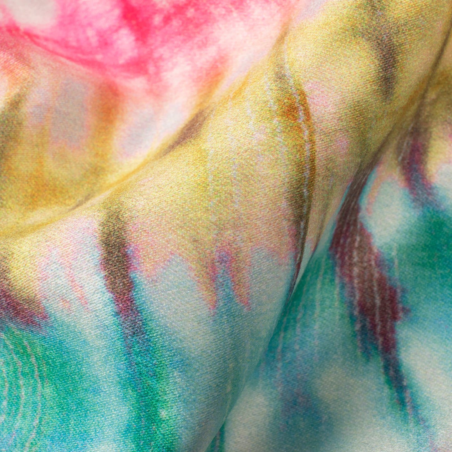 Taffy Pink And Azure Blue Abstract Pattern Digital Print Lush Satin Fabric