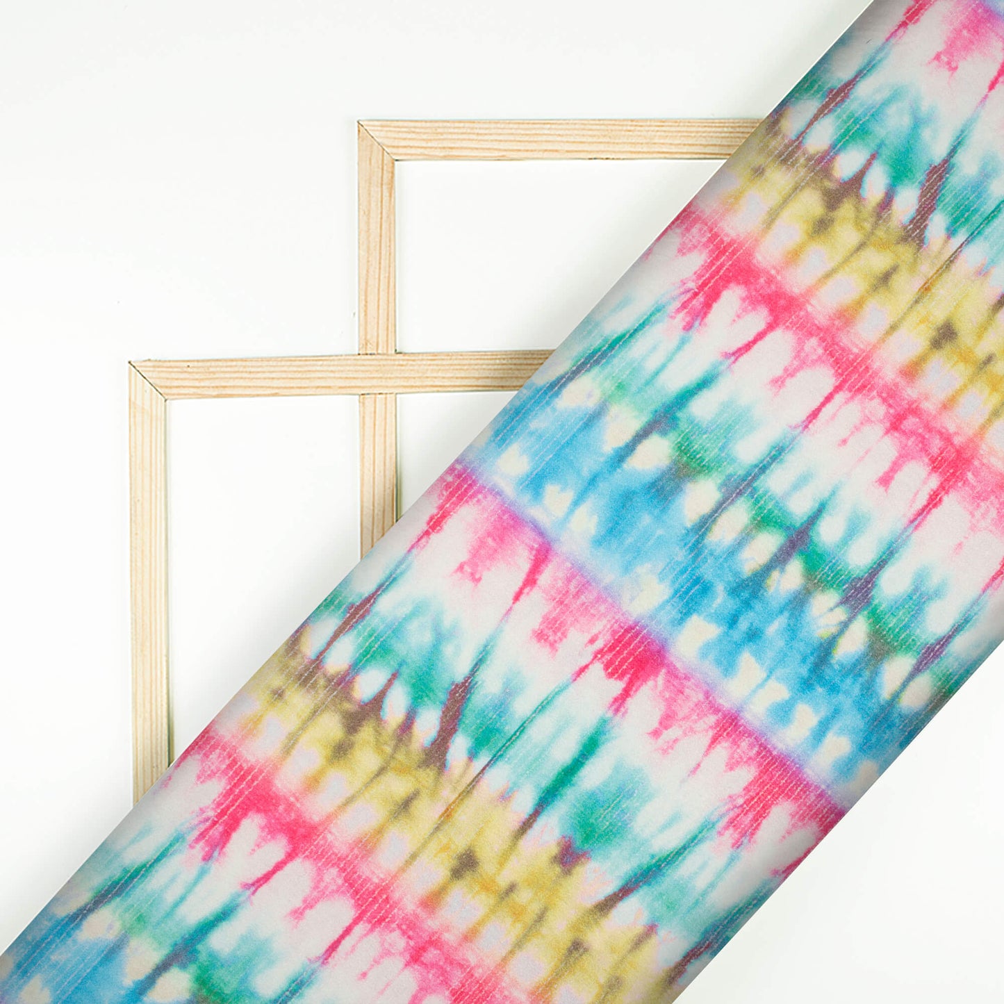 Taffy Pink And Azure Blue Abstract Pattern Digital Print Lush Satin Fabric