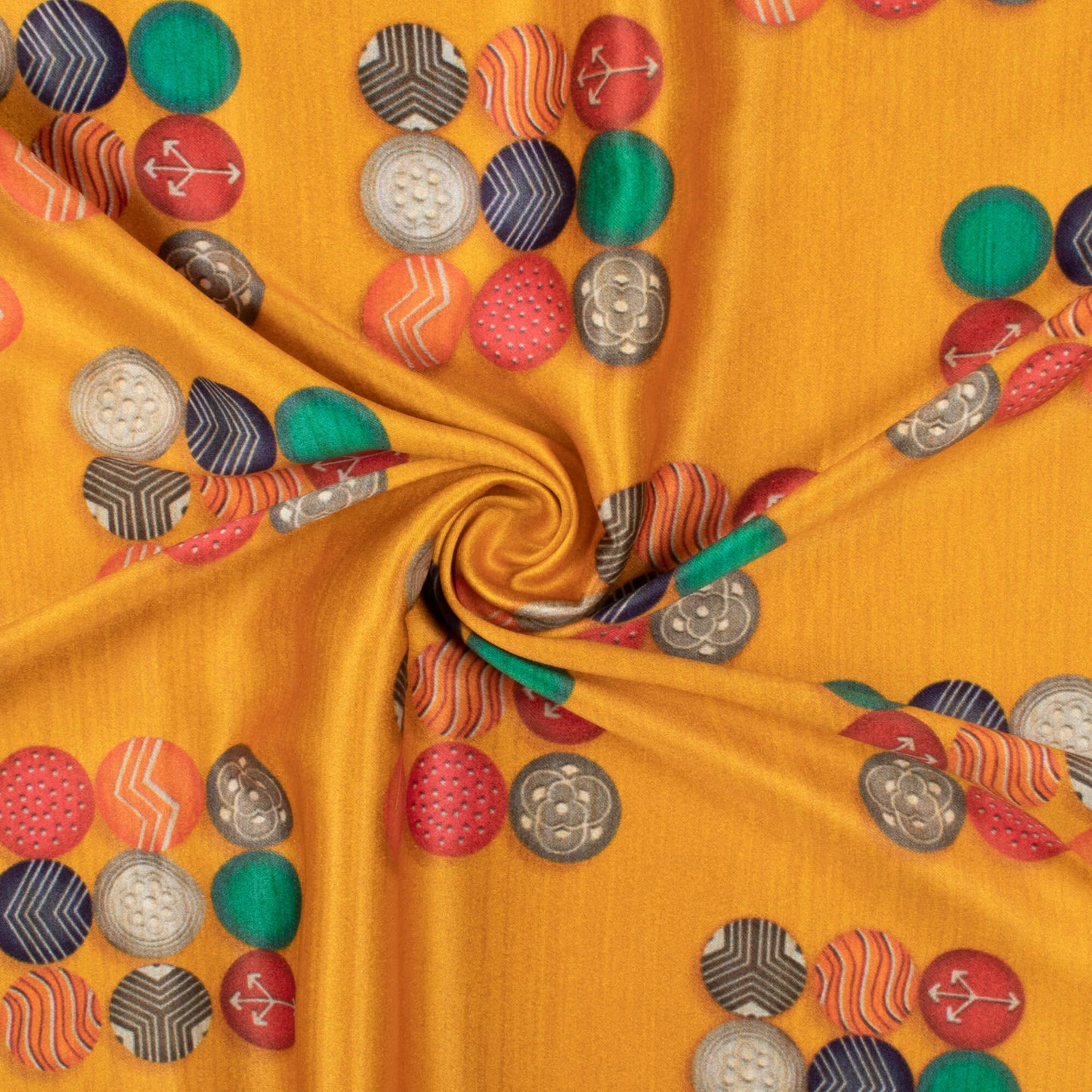 Fire Yellow And Red Booti Pattern Digital Print Lush Satin Fabric